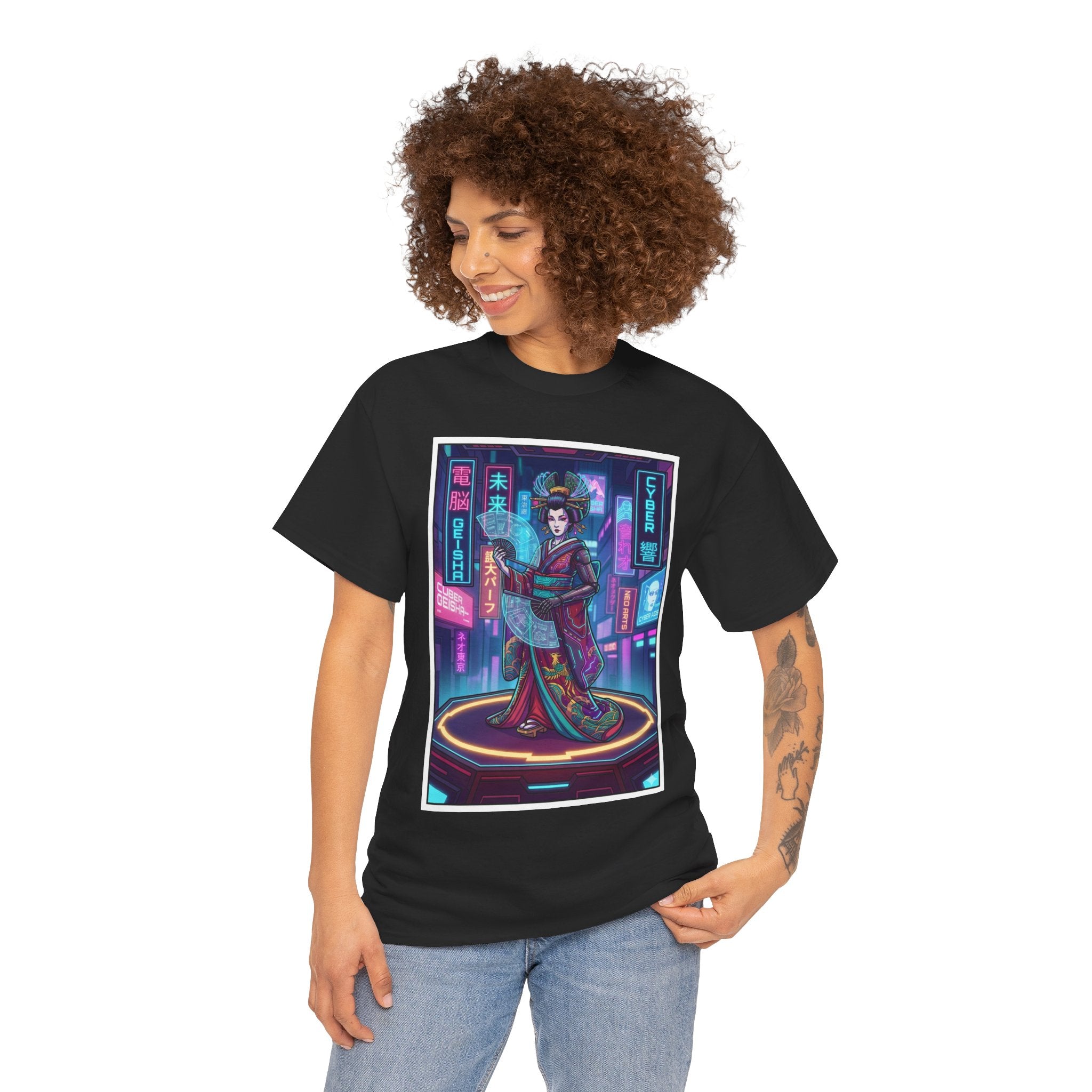 Geisha Cyberpunk T-Shirt — Neon Tokyo Aesthetic Graphic Tee
