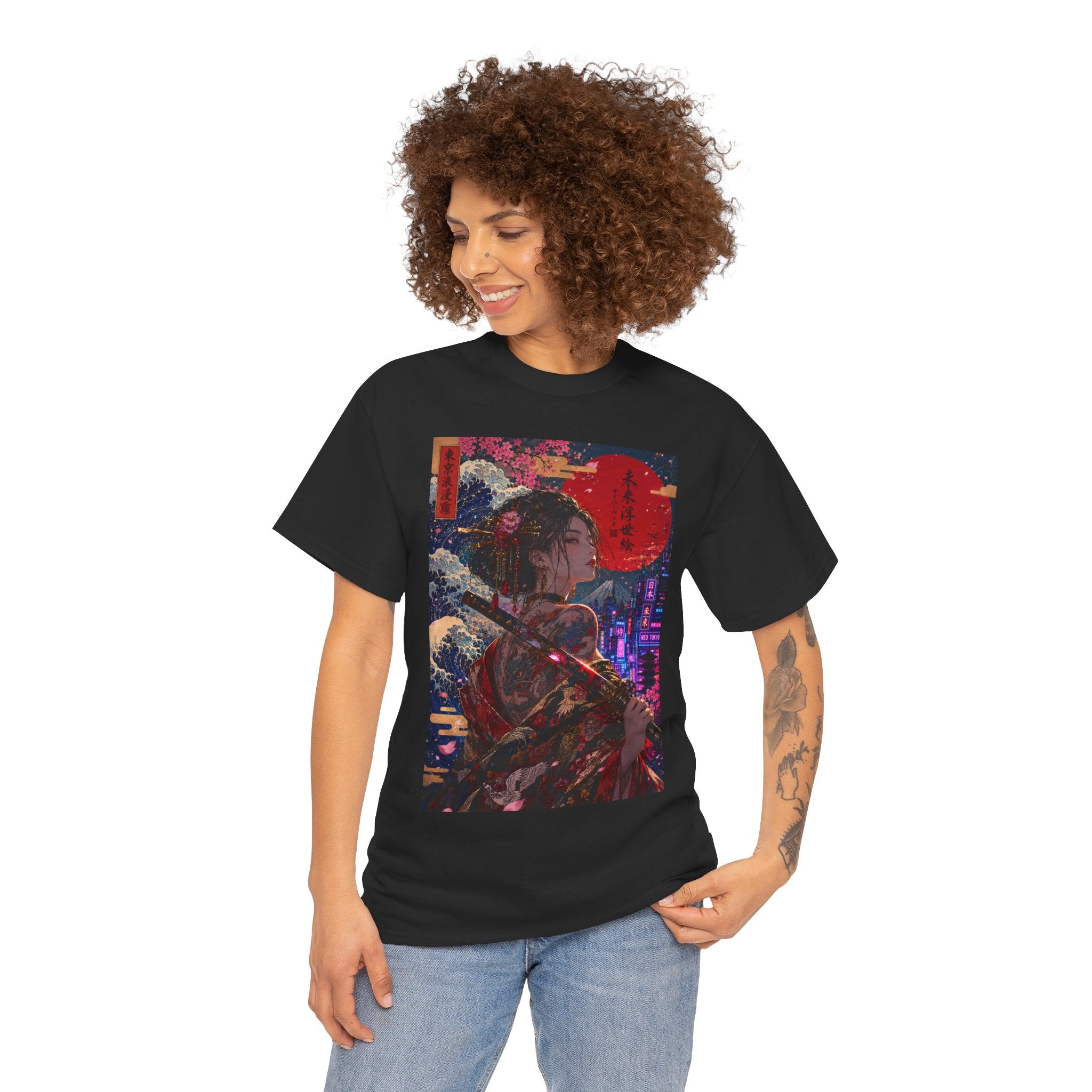 Cyberpunk Geisha T-Shirt — Neon Samurai Art Tee