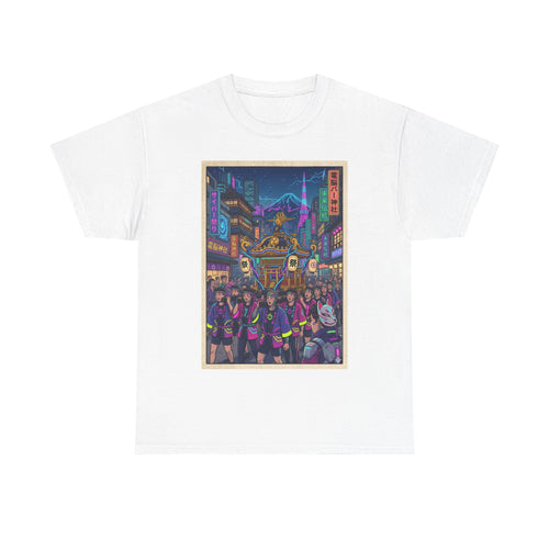 Cyberpunk City Night T-Shirt — Neon Tokyo Street Scene Graphic Tee
