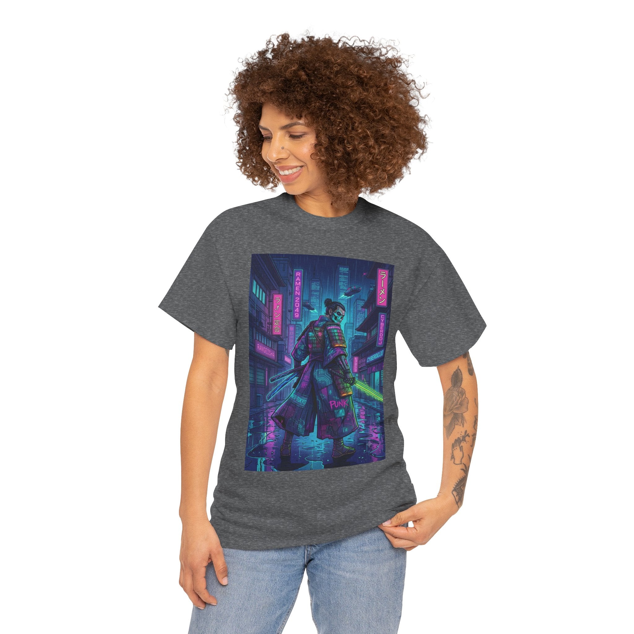 Cyberpunk Samurai T-Shirt — Neon City Night Rider Graphic Tee