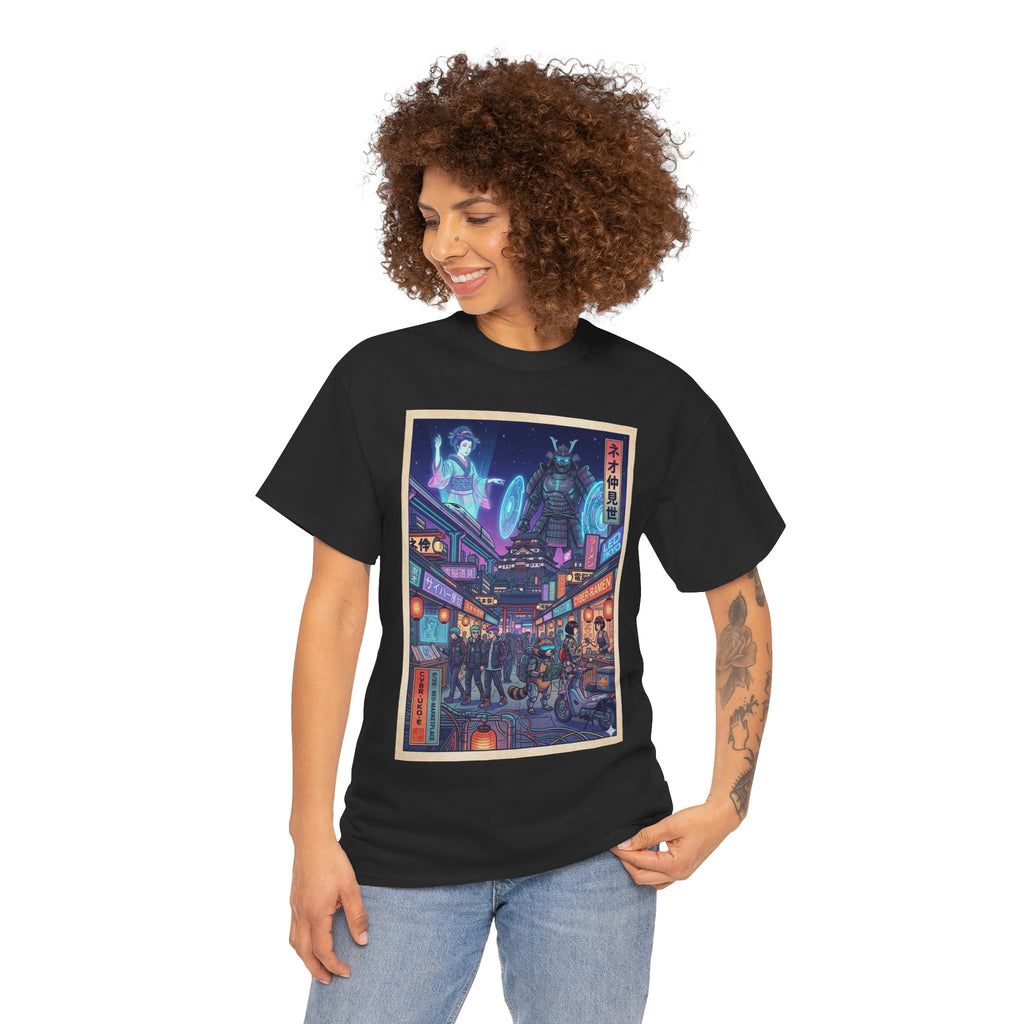 Cyberpunk Tokyo Alley T-Shirt — Neon Night Market Graphic Tee