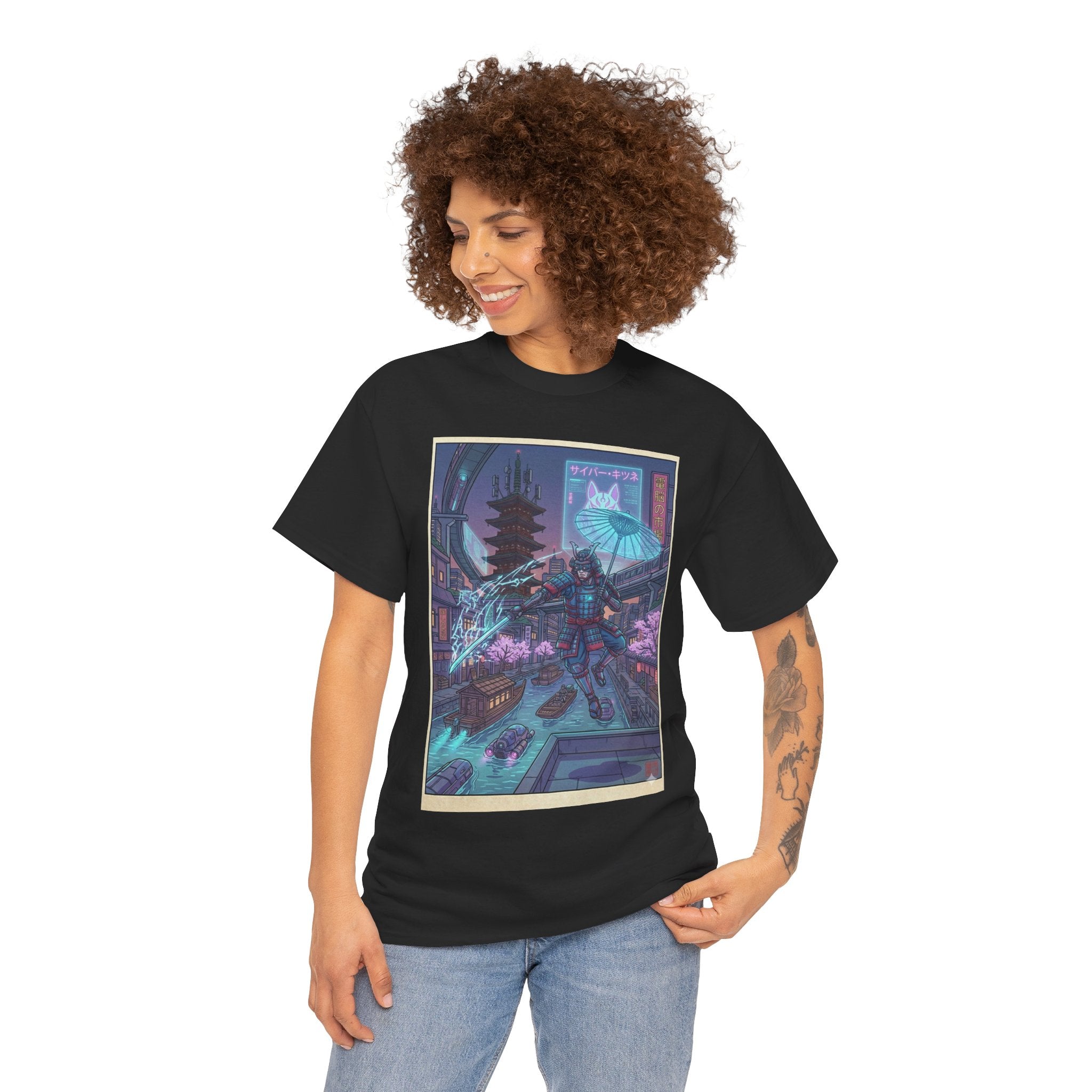 Cyberpunk Samurai Tee — Neon Night City Graphic T-Shirt - Japanese Streetwear T-Shirt | Tokyo Style X