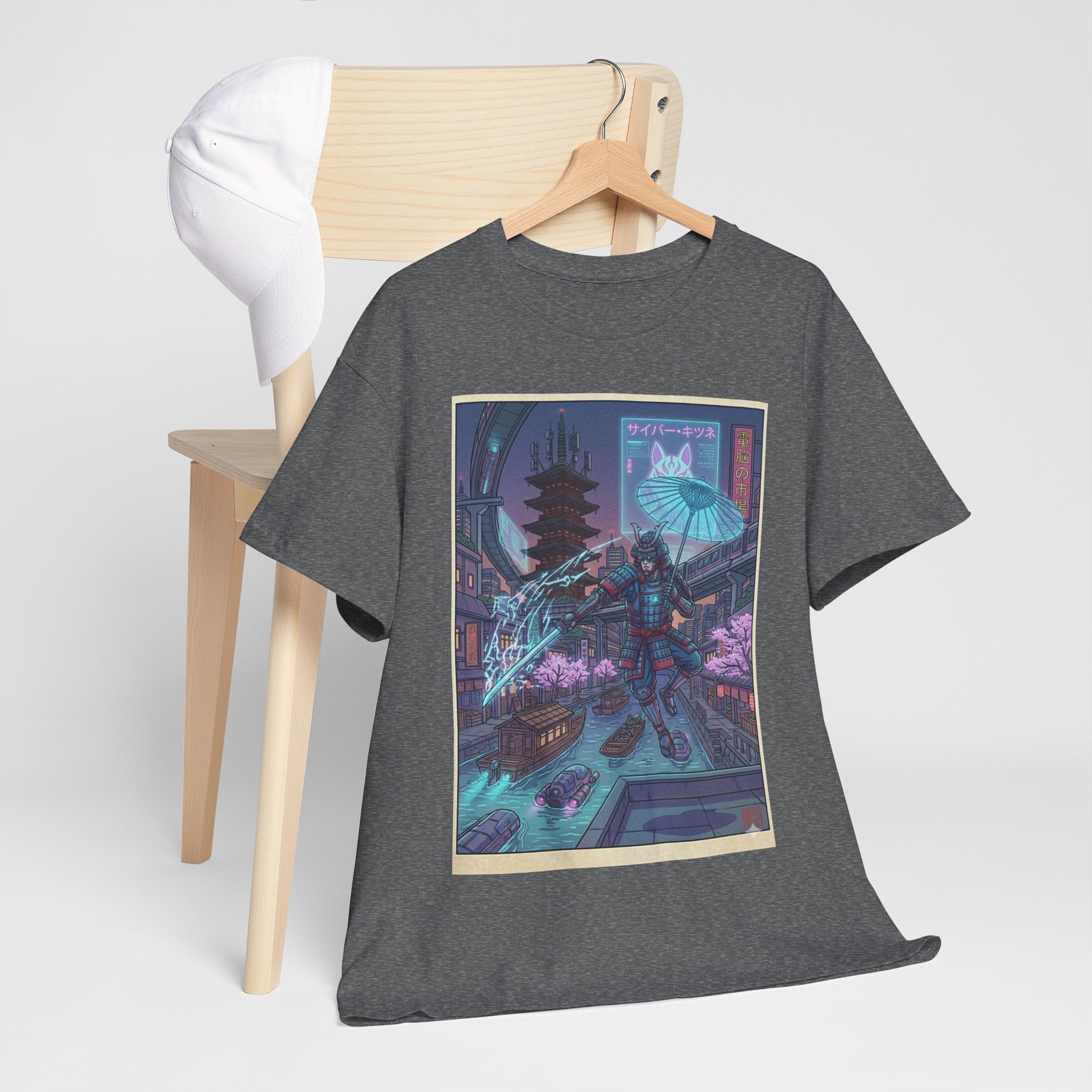 Cyberpunk Samurai Tee — Neon Night City Graphic T-Shirt - Japanese Streetwear T-Shirt | Tokyo Style X
