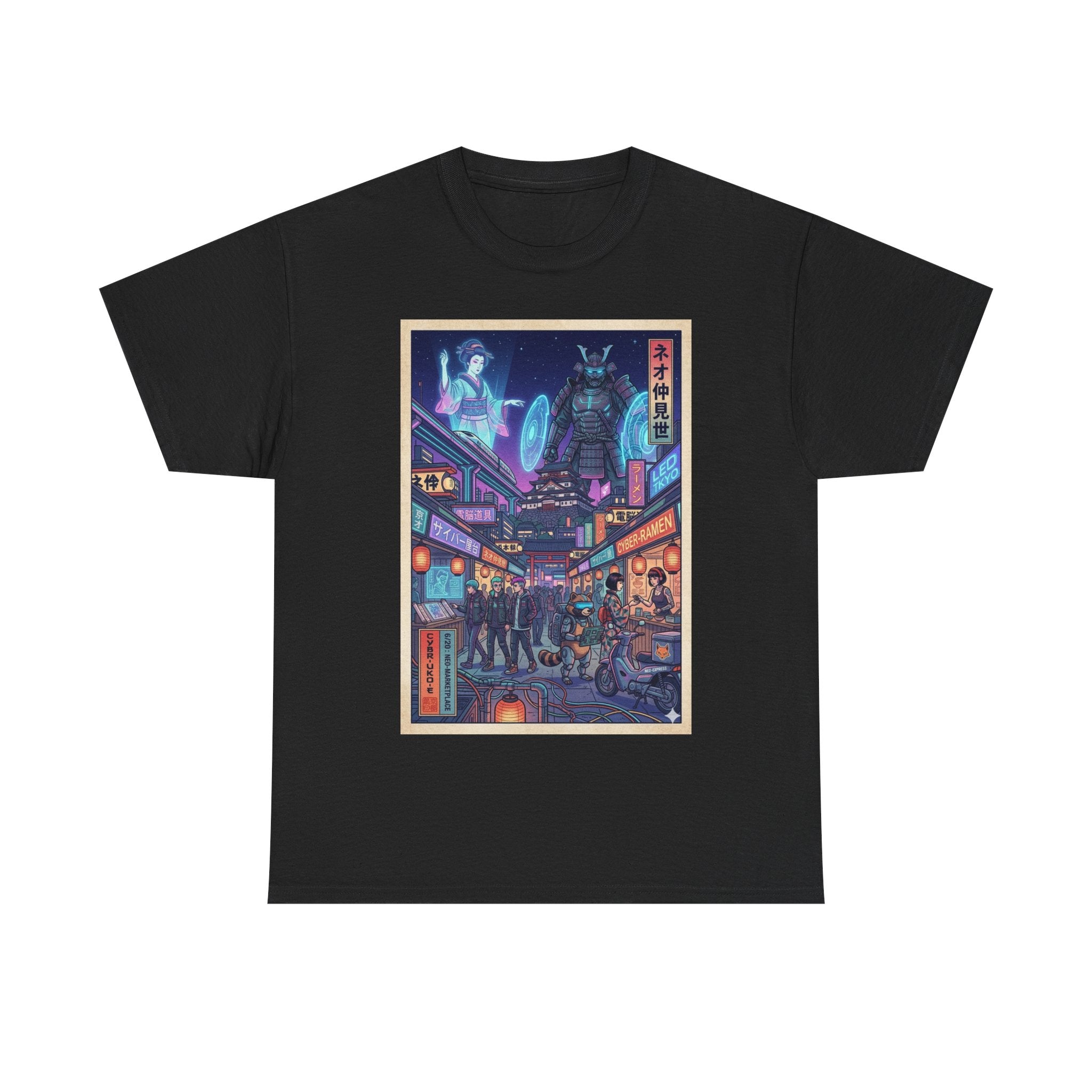 Cyberpunk Tokyo Alley T-Shirt — Neon Night Market Graphic Tee