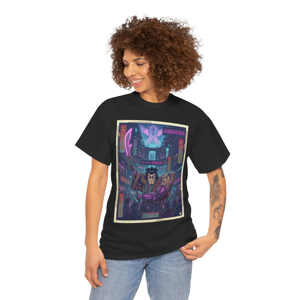 Cyberpunk Samurai T-Shirt — Neon Night Streets Graphic Tee - Japanese Streetwear T-Shirt | Tokyo Style X