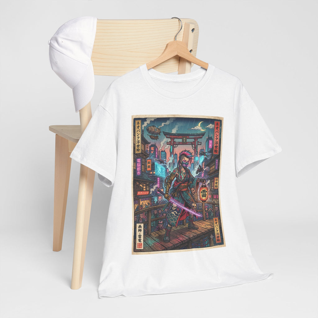Cyber Samurai T‑Shirt — Neon Tokyo Warrior Graphic Tee
