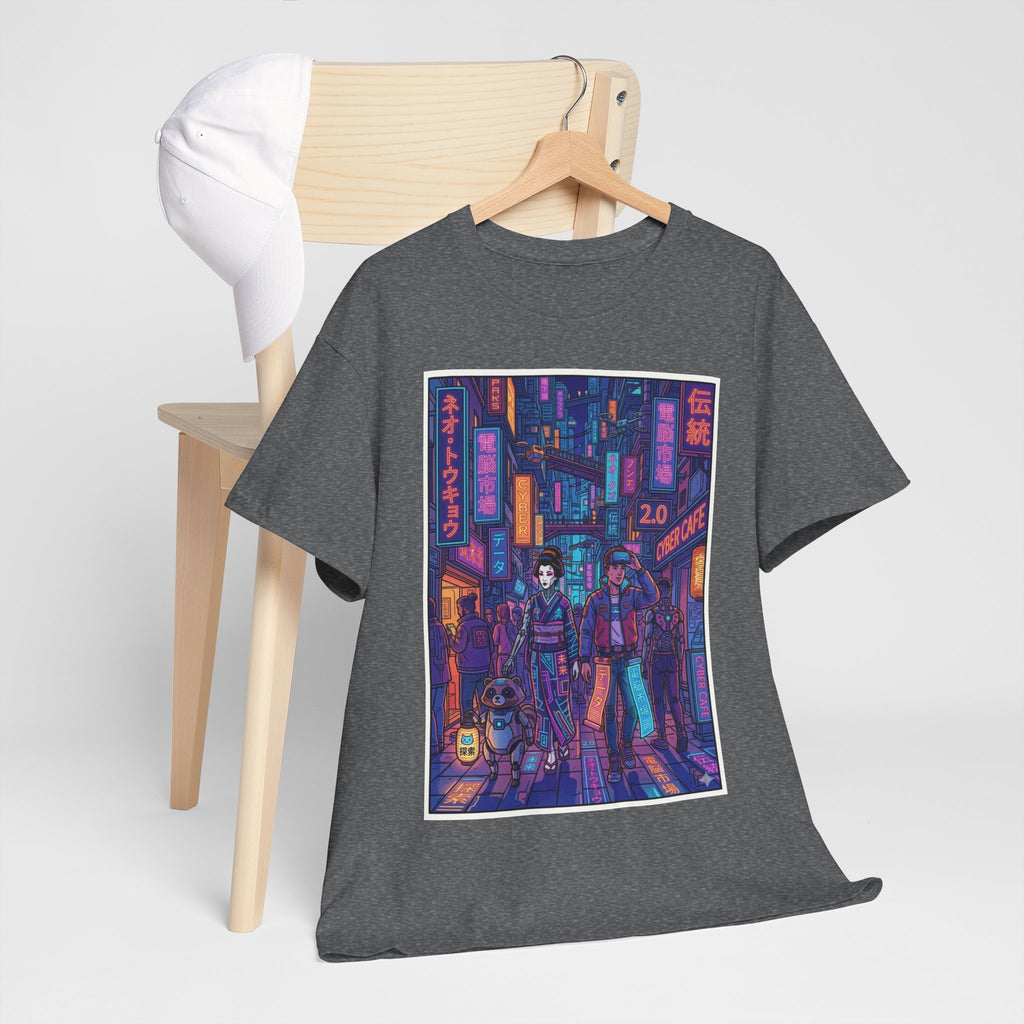 Cyberpunk Street Scene Tee — Neon Tokyo Night Graphic T-Shirt