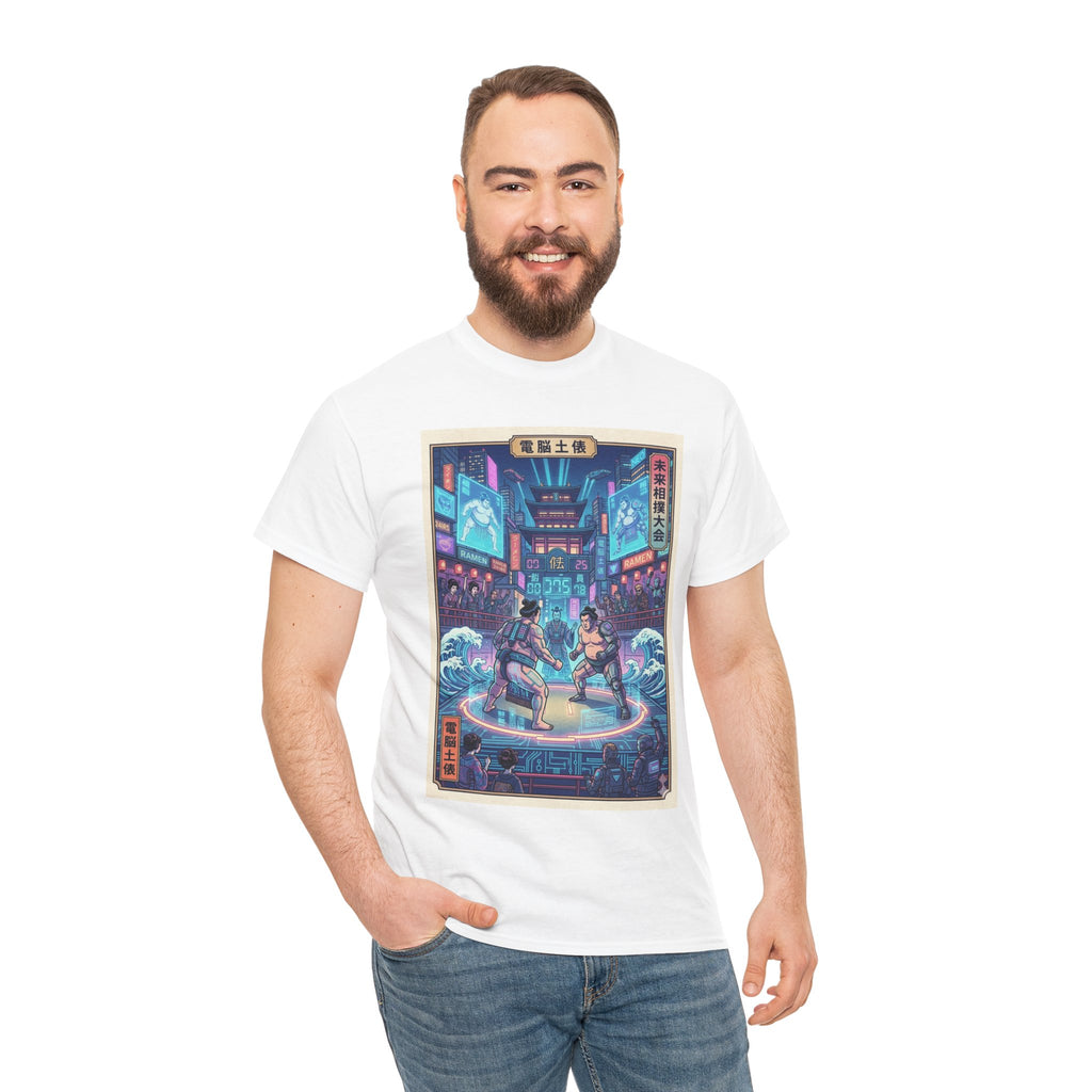 Retro Cyberpunk Fight Scene T-Shirt — Neon Samurai vs Ronin Graphic Tee
