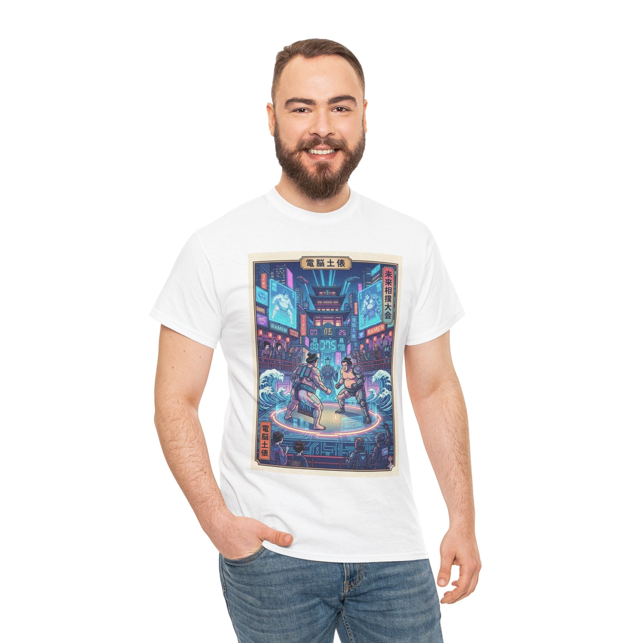 Retro Cyberpunk Fight Scene T-Shirt — Neon Samurai vs Ronin Graphic Tee