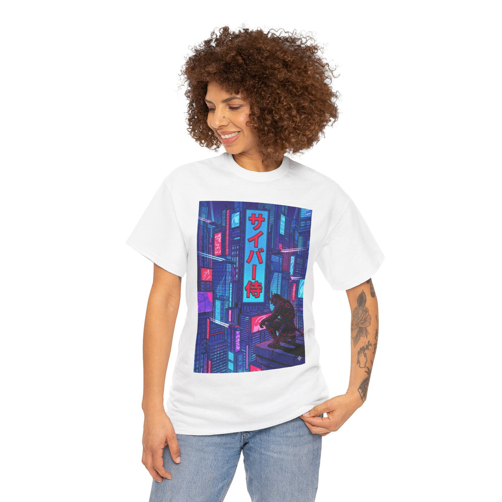 Cyber Samurai T‑Shirt — Neon Cyberpunk Tokyo Graphic Tee