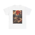 Graphic Tee — Cyberpunk Samurai Cityscape with Sleeping Fox - Japanese Streetwear T-Shirt | Tokyo Style X