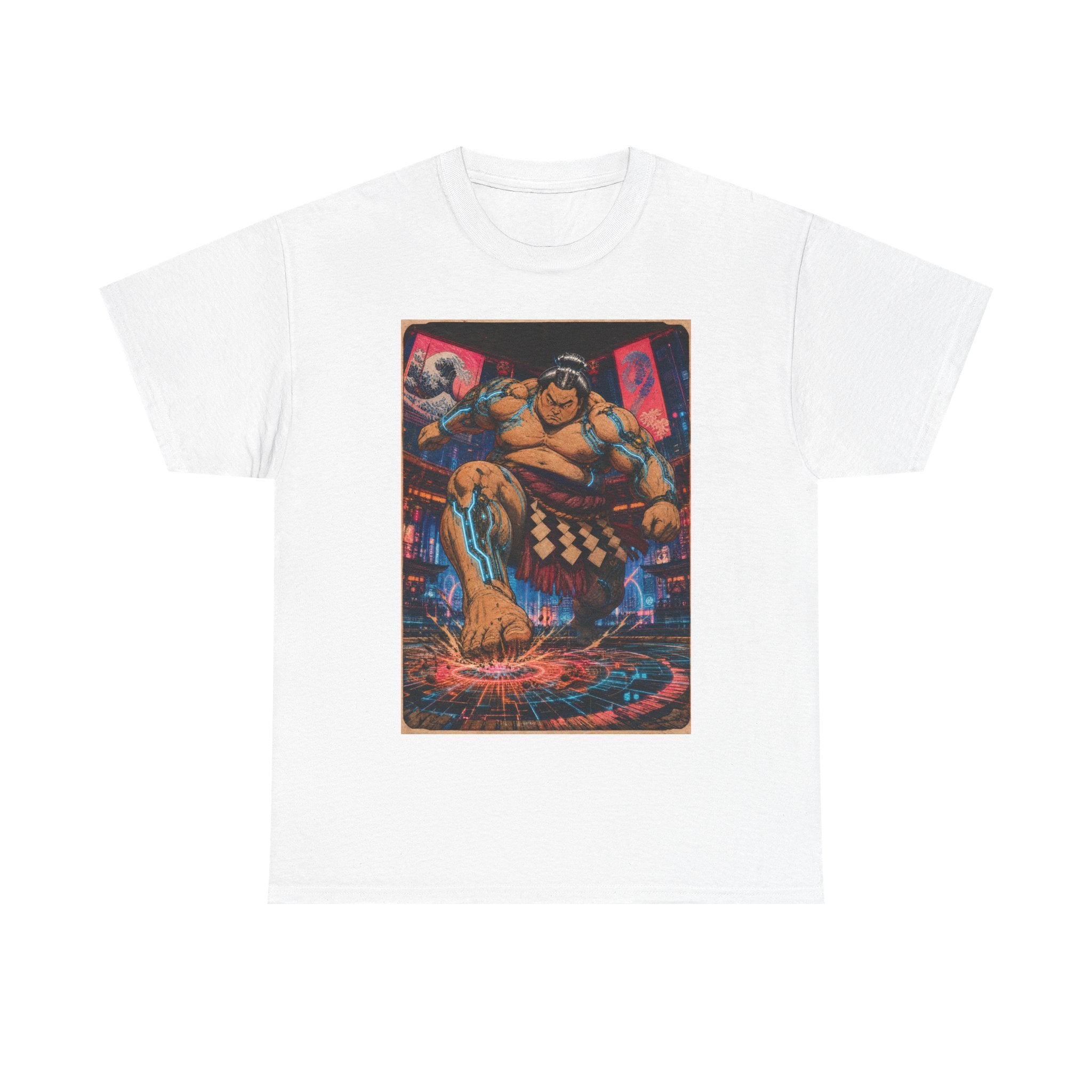 Sumo Fighter Graphic Tee — Retro Neon Street Art T-Shirt
