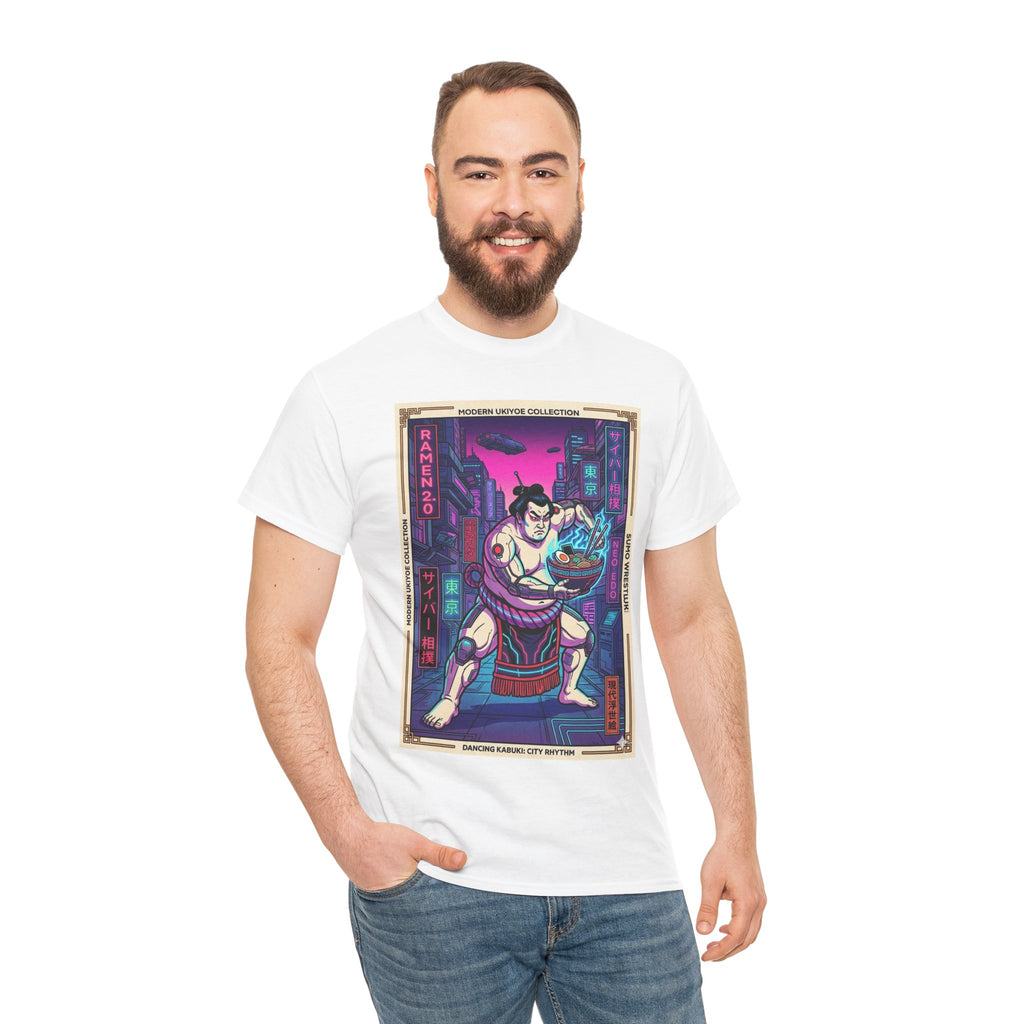 Sumo Warrior Graphic Tee — Neon Retro Japanese Urban Art T-Shirt