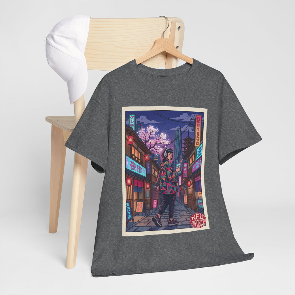 Anime Cyberpunk Streetwear Tee — Neon Night Sakura Print - Japanese Streetwear T-Shirt | Tokyo Style X