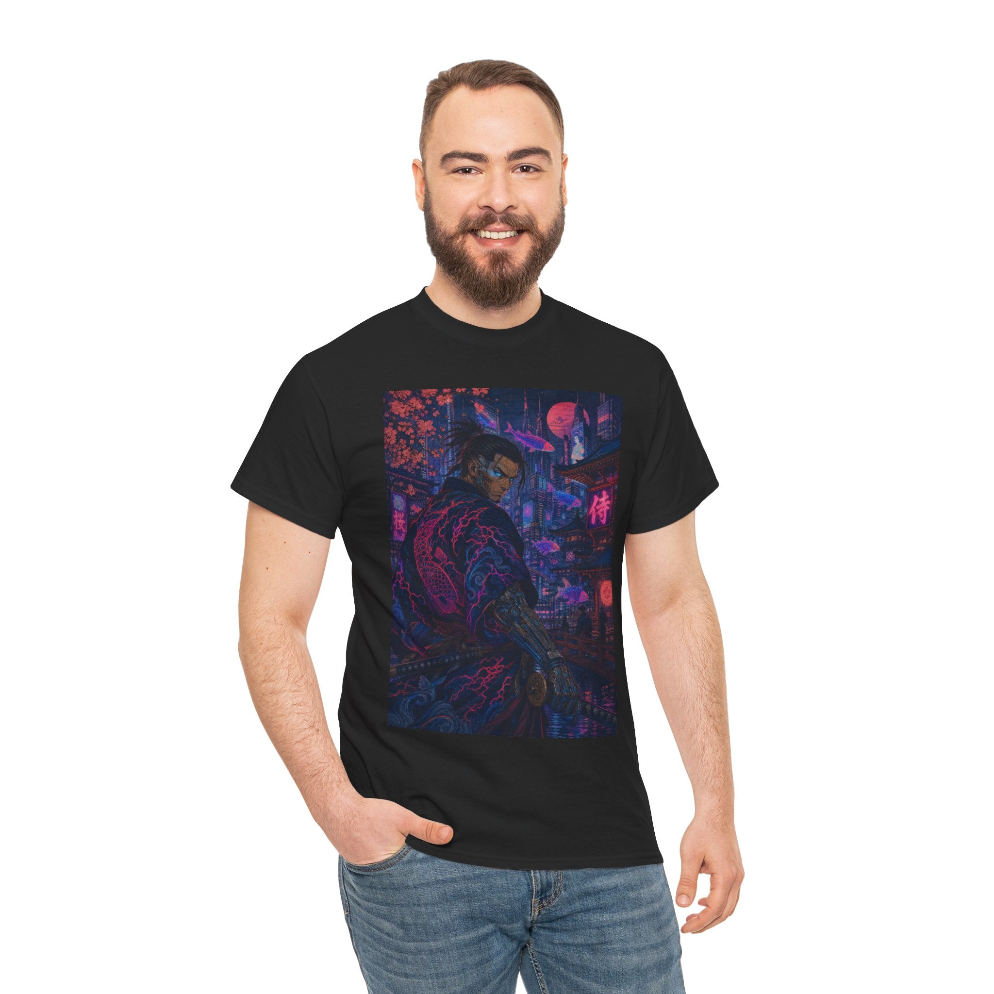 Cyberpunk Samurai T‑Shirt – Neon Night Streetwear Graphic Tee