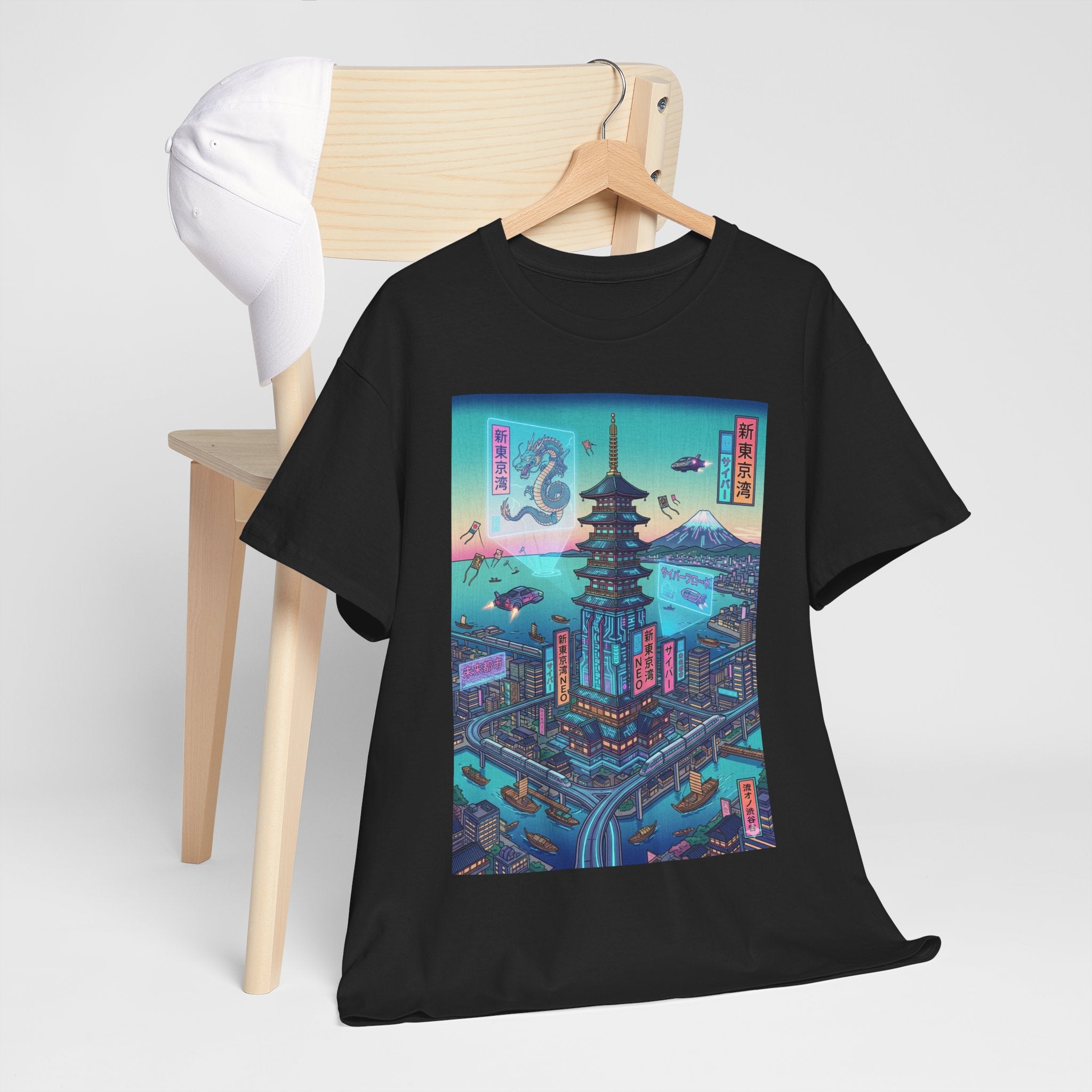 Cyberpunk Pagoda Tee — Neon Japanese Cityscape T-Shirt - Japanese Streetwear T-Shirt | Tokyo Style X