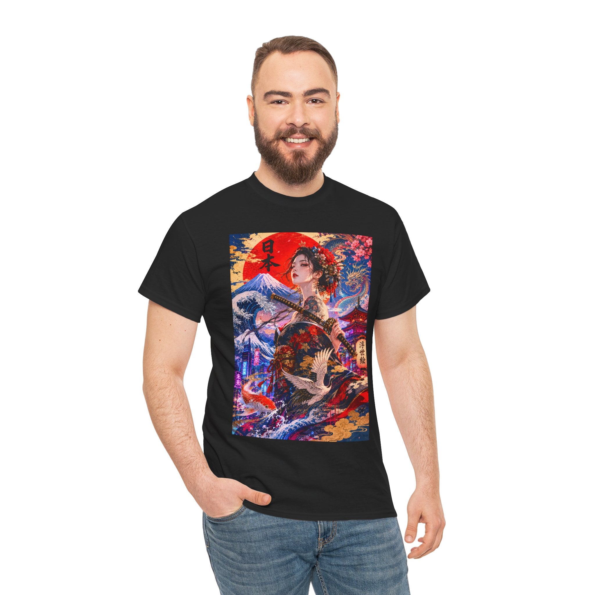 Geisha Sunset Graphic Tee — Vibrant Japanese Art T-Shirt