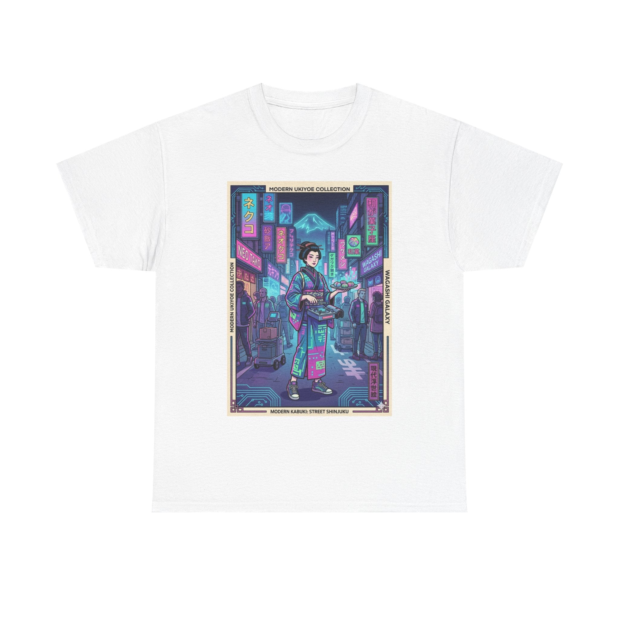 Cyber Geisha Streetwear T‑Shirt — Neon Tokyo Nightscape Graphic Tee