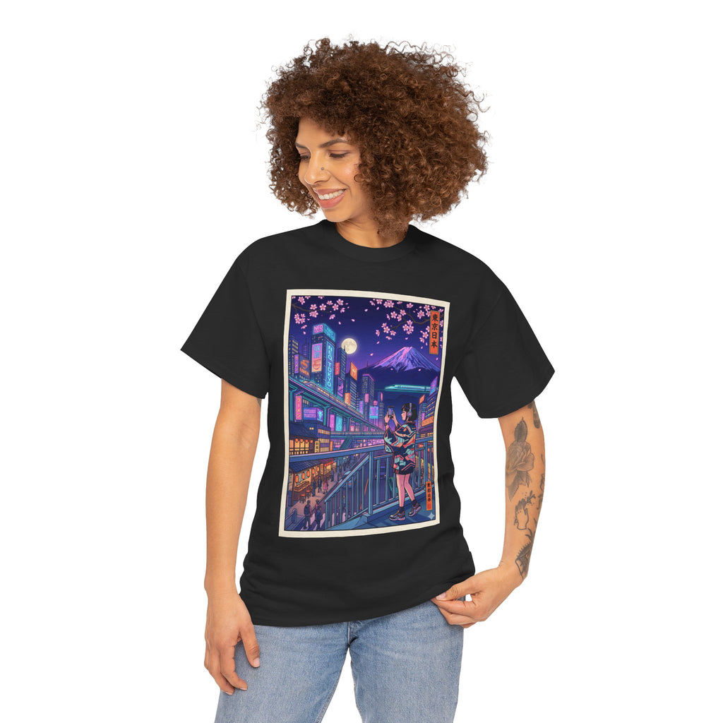 T-Shirt — Neon Sakura Nightstreet Anime Cityscape Print