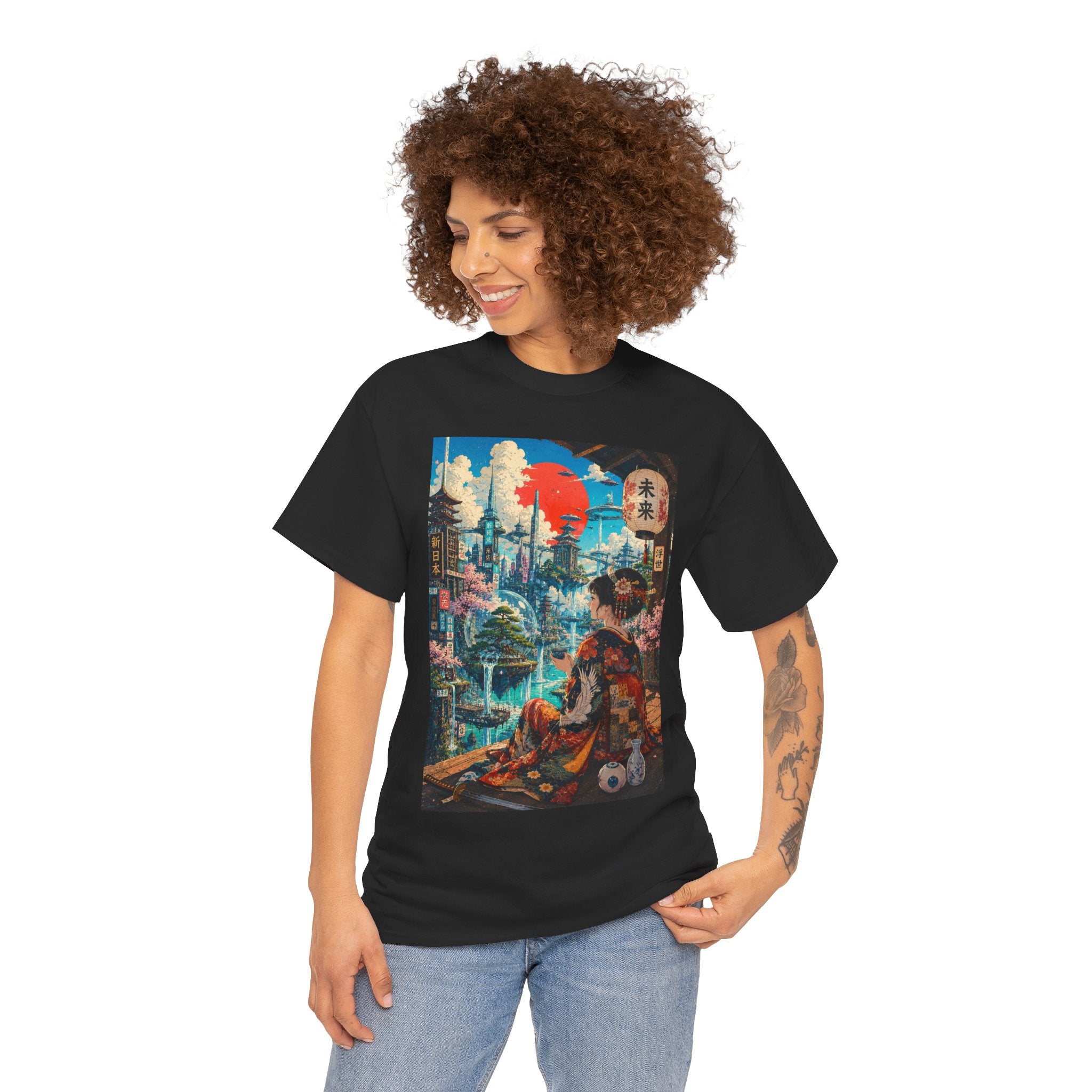 Cyber Geisha T‑Shirt — Futuristic Japanese Cityscape Graphic Tee - Japanese Streetwear T-Shirt | Tokyo Style X
