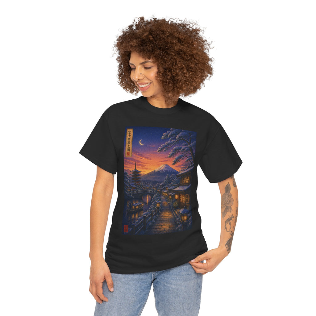 Japanese Nightscape Tee — Sunset Pagoda Streetwear