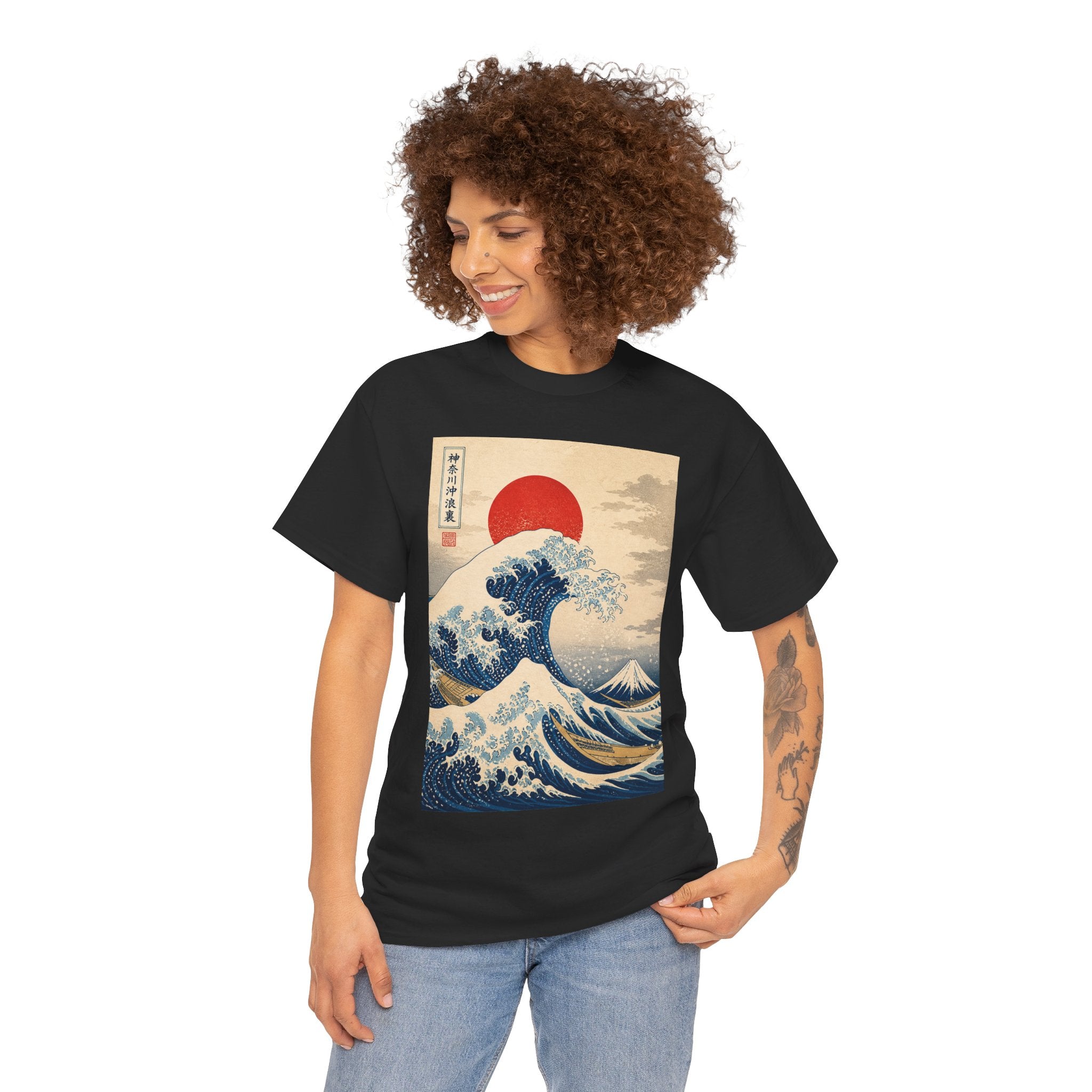 Wave and Red Sun T-Shirt — Vintage Japanese Great Wave Graphic Tee