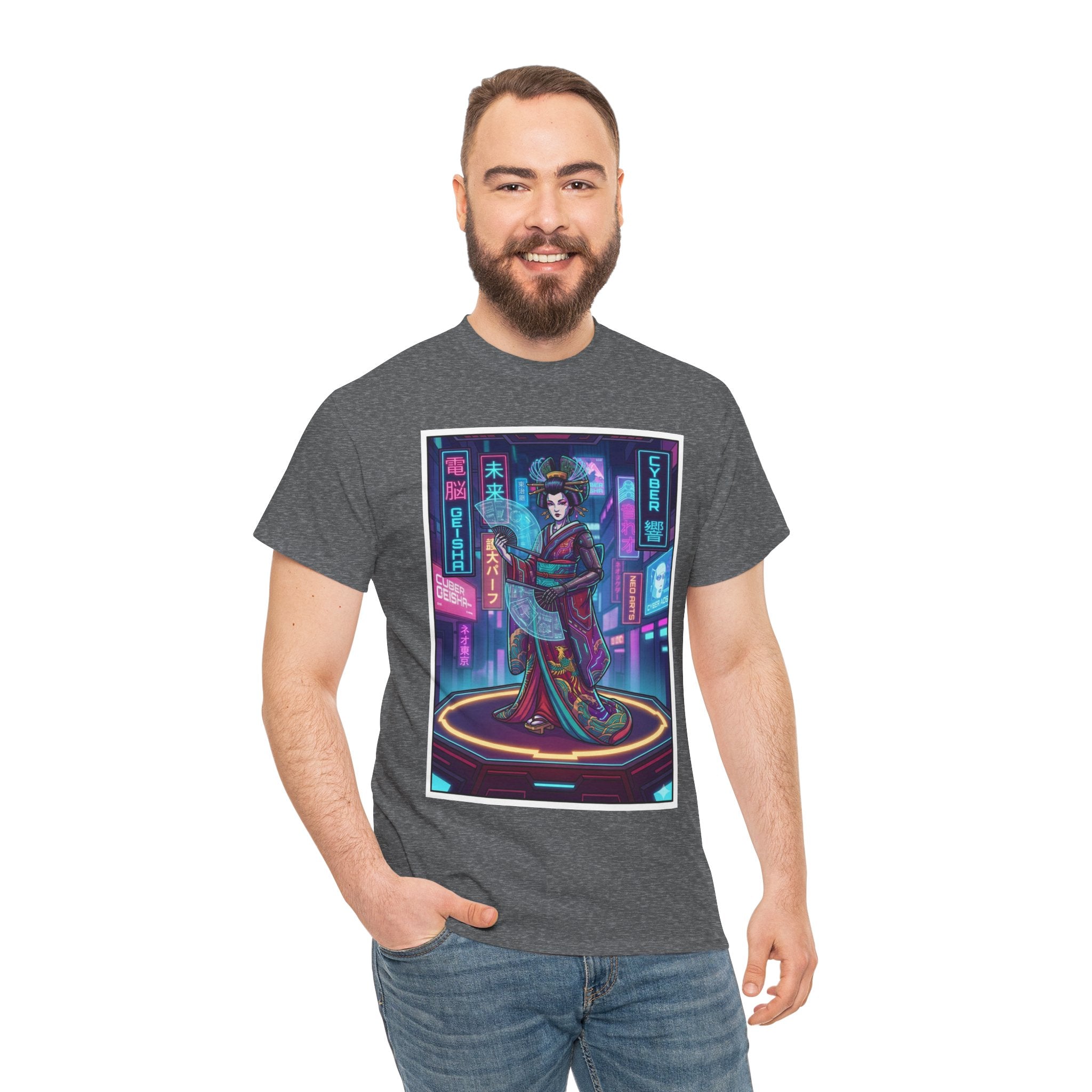 Geisha Cyberpunk T-Shirt — Neon Tokyo Aesthetic Graphic Tee
