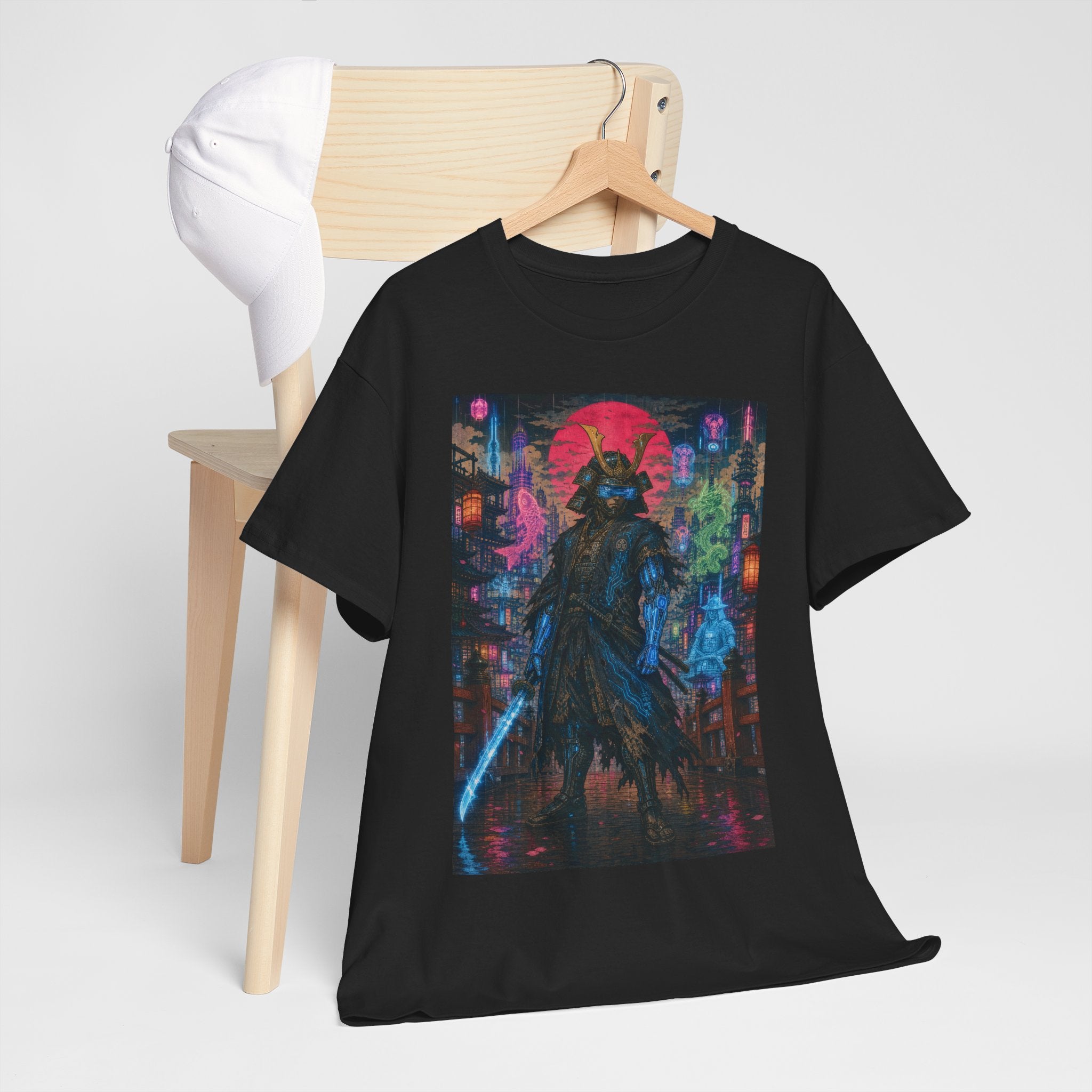 Cyber Samurai T‑Shirt — Neon Ronin Sword Art Tee