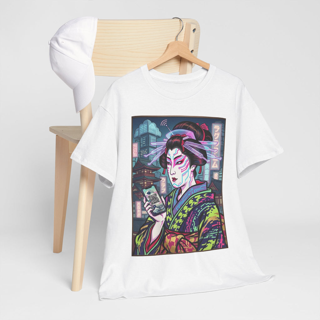 Geisha Cyberpunk T-Shirt — Neon Ukiyo-e Art Tee