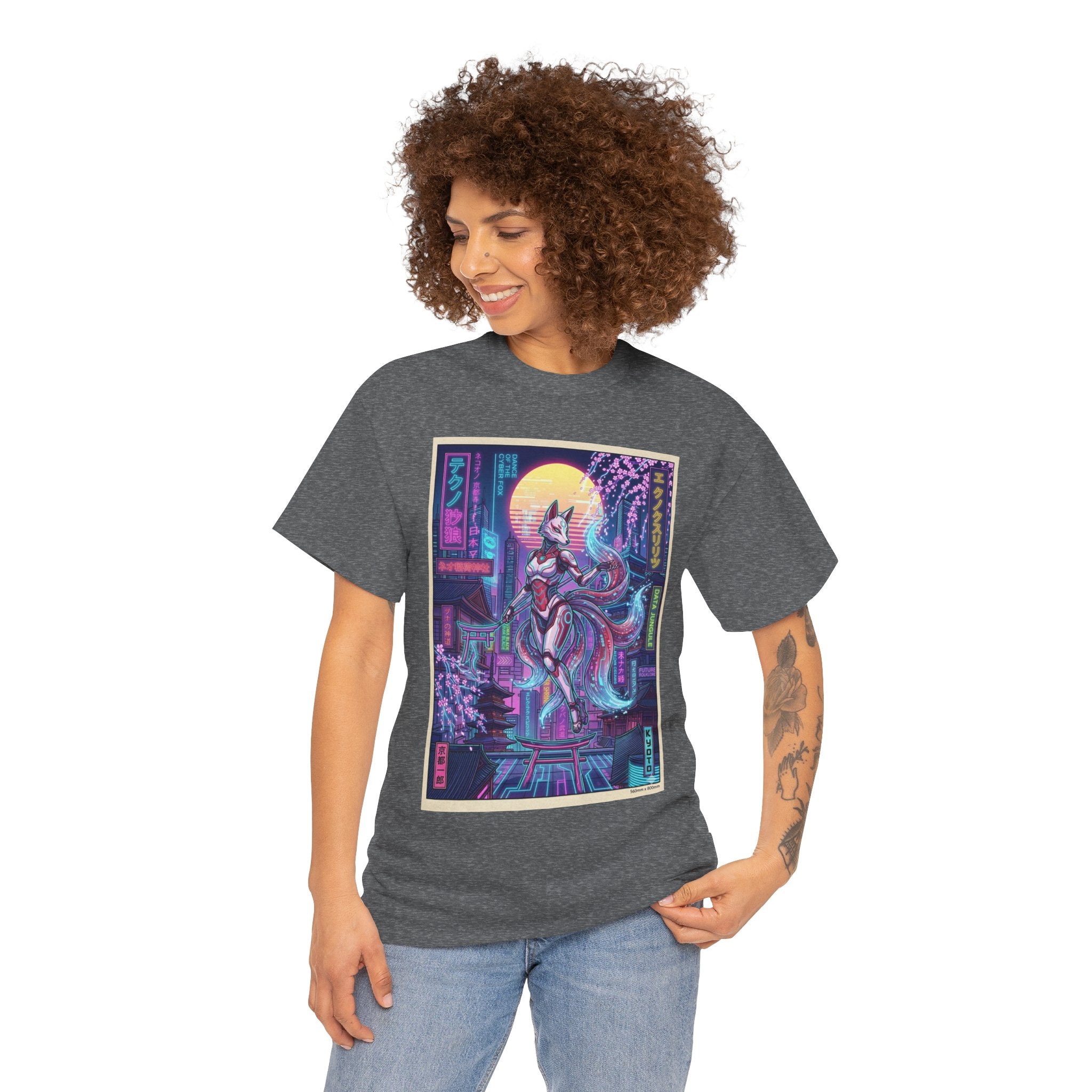 Cyberpunk Kitsune T-Shirt — Neon Japan Fox Spirit Tee - Japanese Streetwear T-Shirt | Tokyo Style X