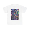 Cyberpunk City Streets Graphic Tee — Neon Night Market Illustration