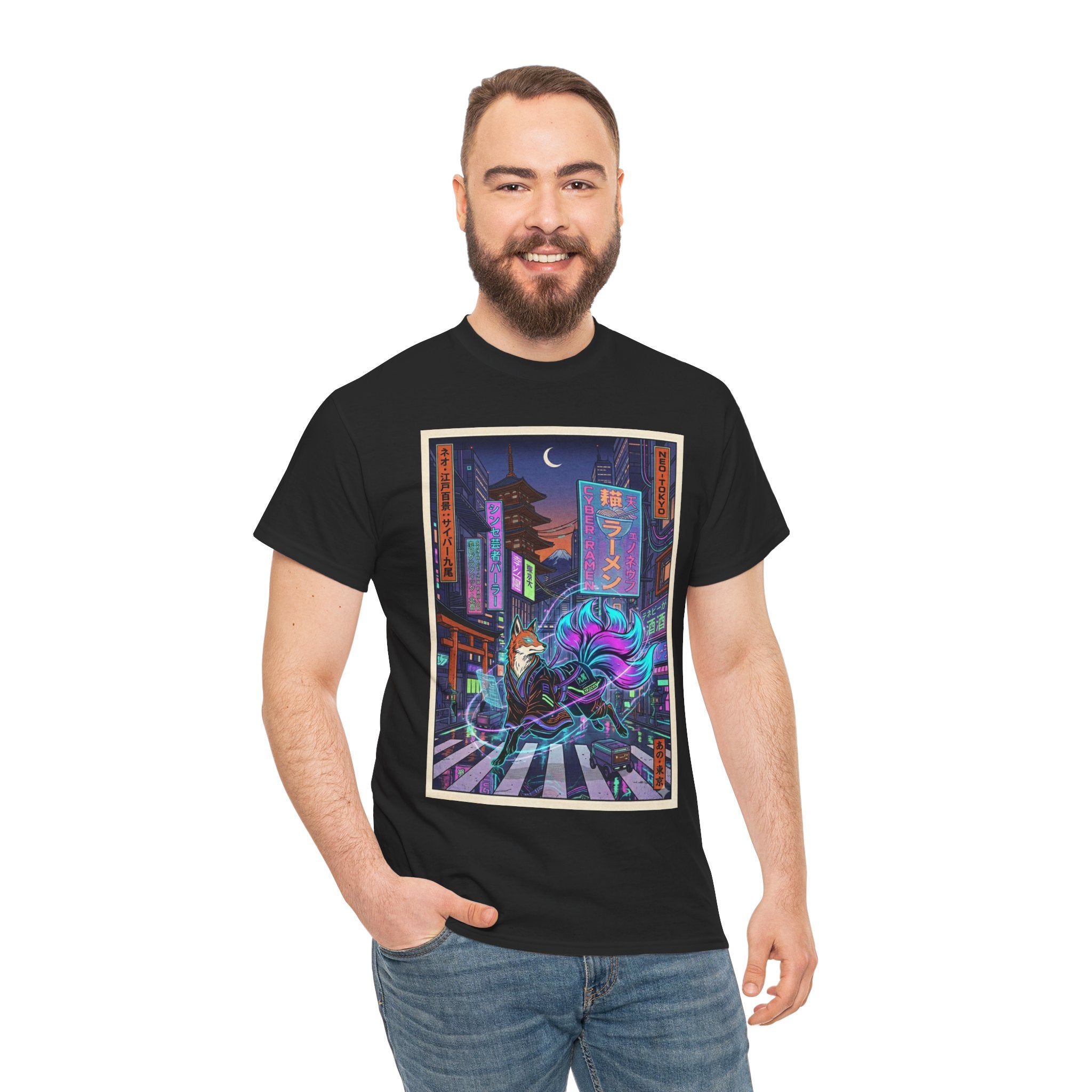 Cyberpunk Fox Tee — Neon Night Street Samurai Graphic T-Shirt - Japanese Streetwear T-Shirt | Tokyo Style X