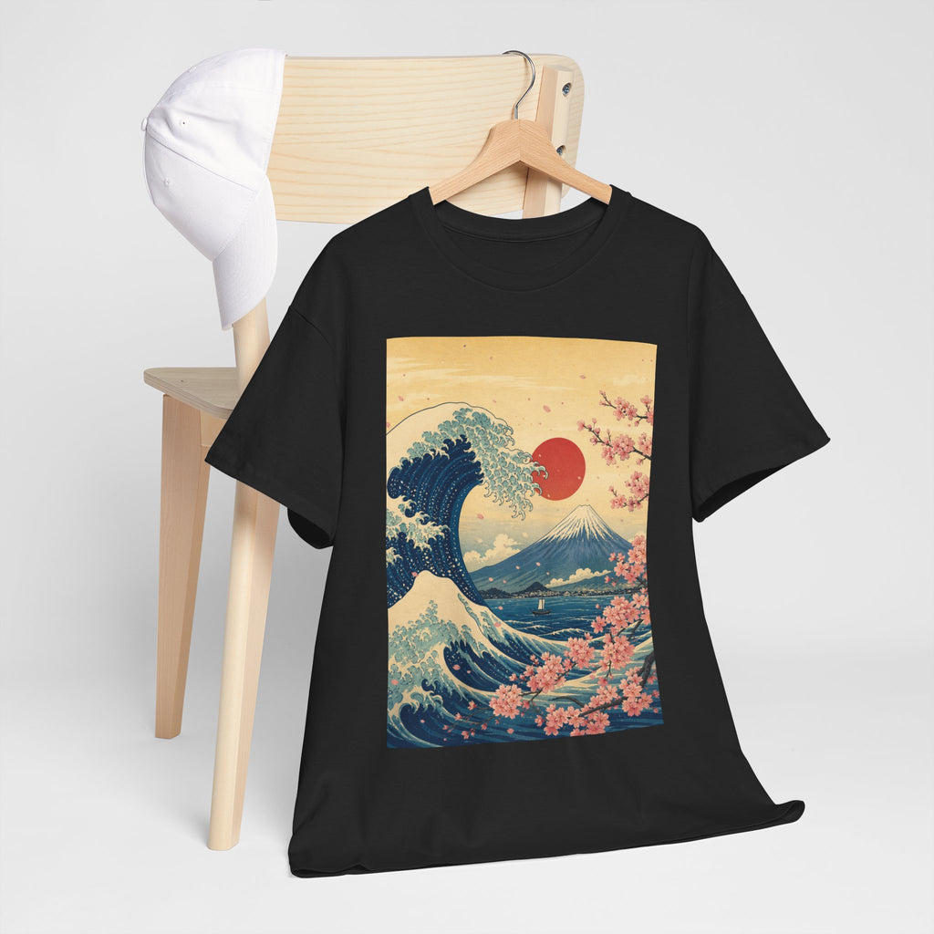 Vintage Japanese Wave Tee — Mount Fuji, Sakura & Red Sun Graphic T-Shirt