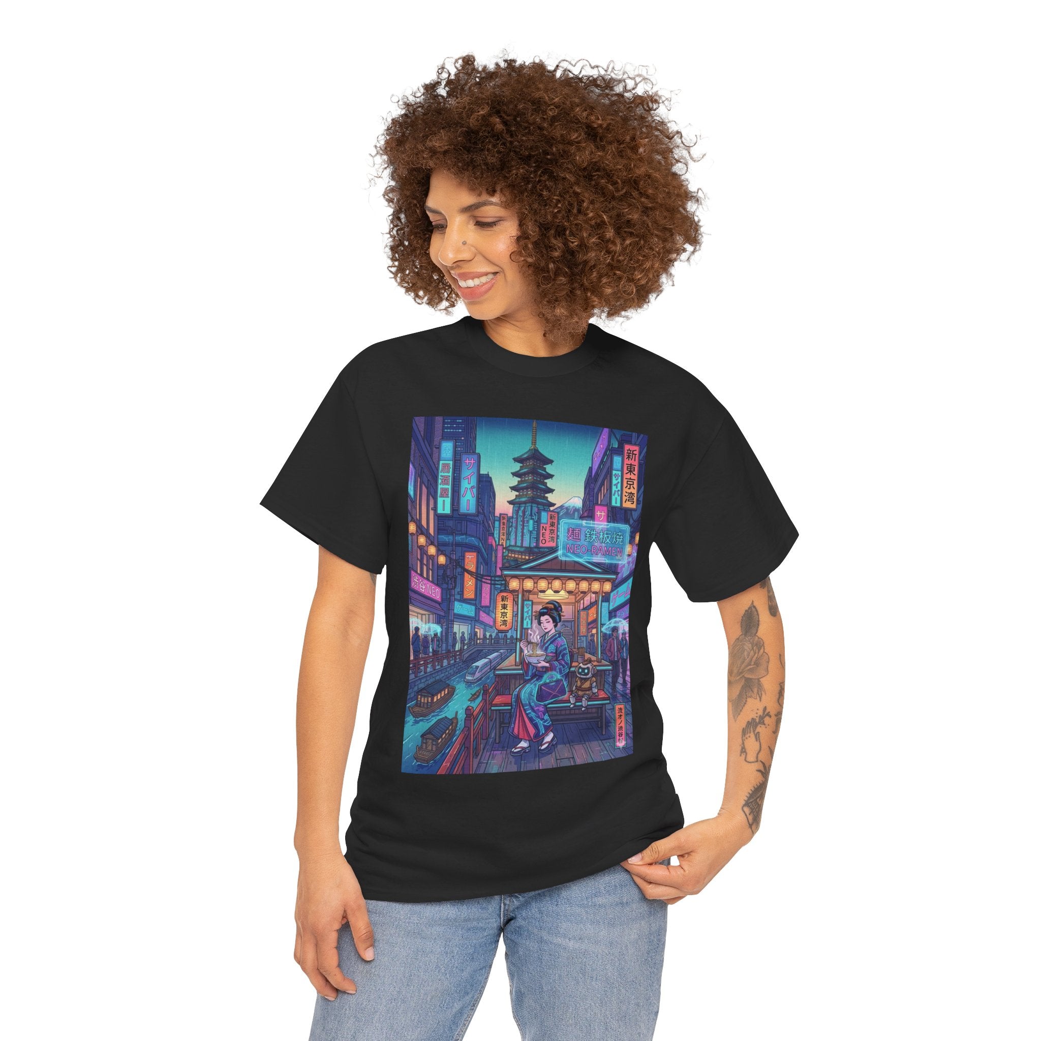 T-Shirt — Neon City Samurai Streetwear (Cyberpunk Tokyo Pagoda Design) - Japanese Streetwear T-Shirt | Tokyo Style X