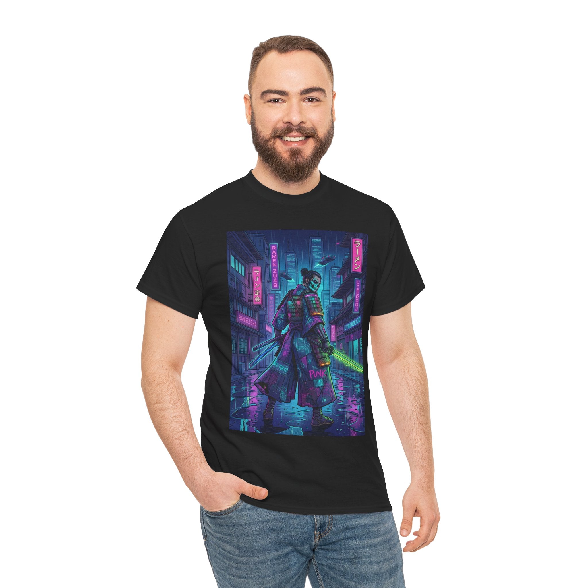 Cyberpunk Samurai T-Shirt — Neon City Night Rider Graphic Tee