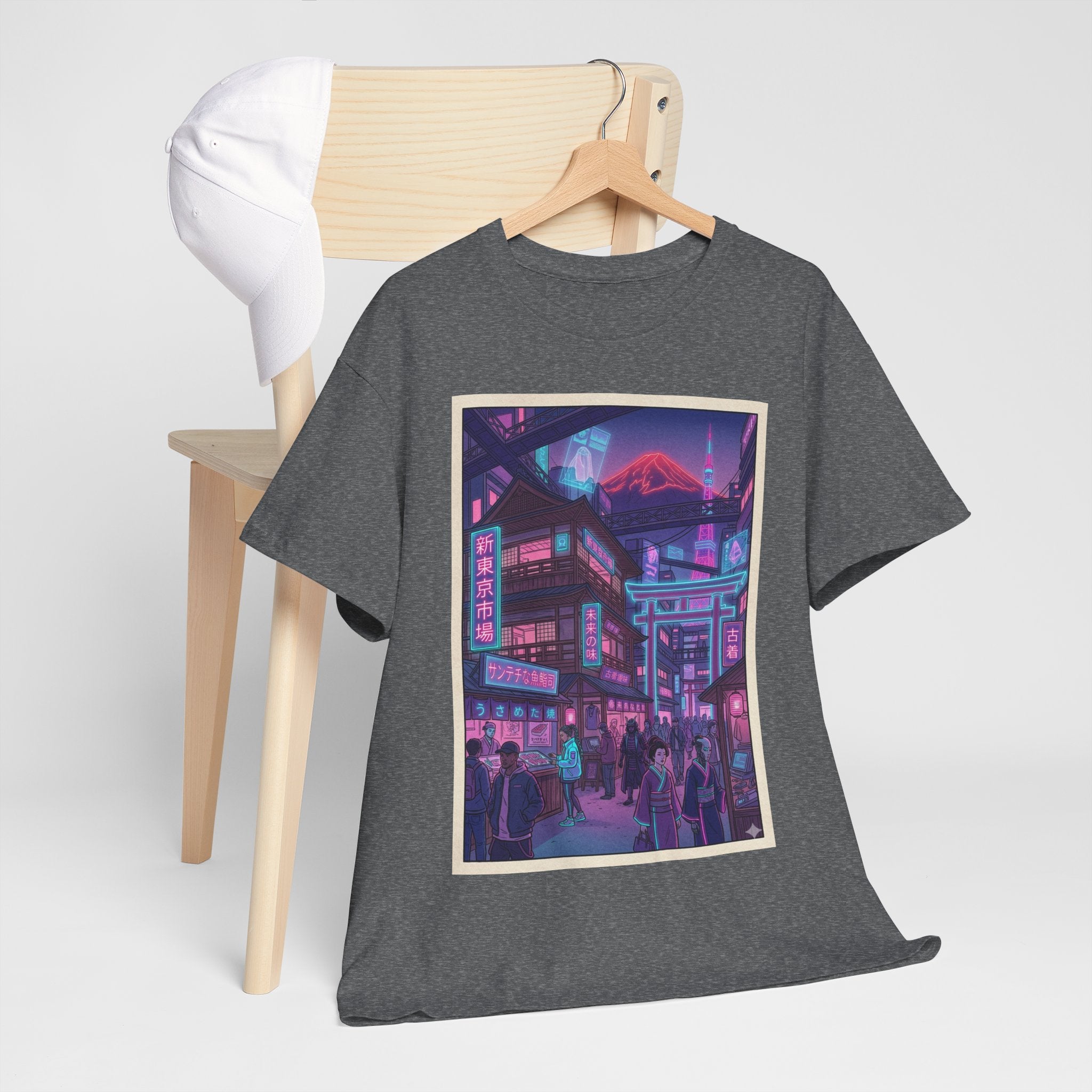 Retro Neon Cityscape Tee — Cyberpunk Night Street Graphic Shirt