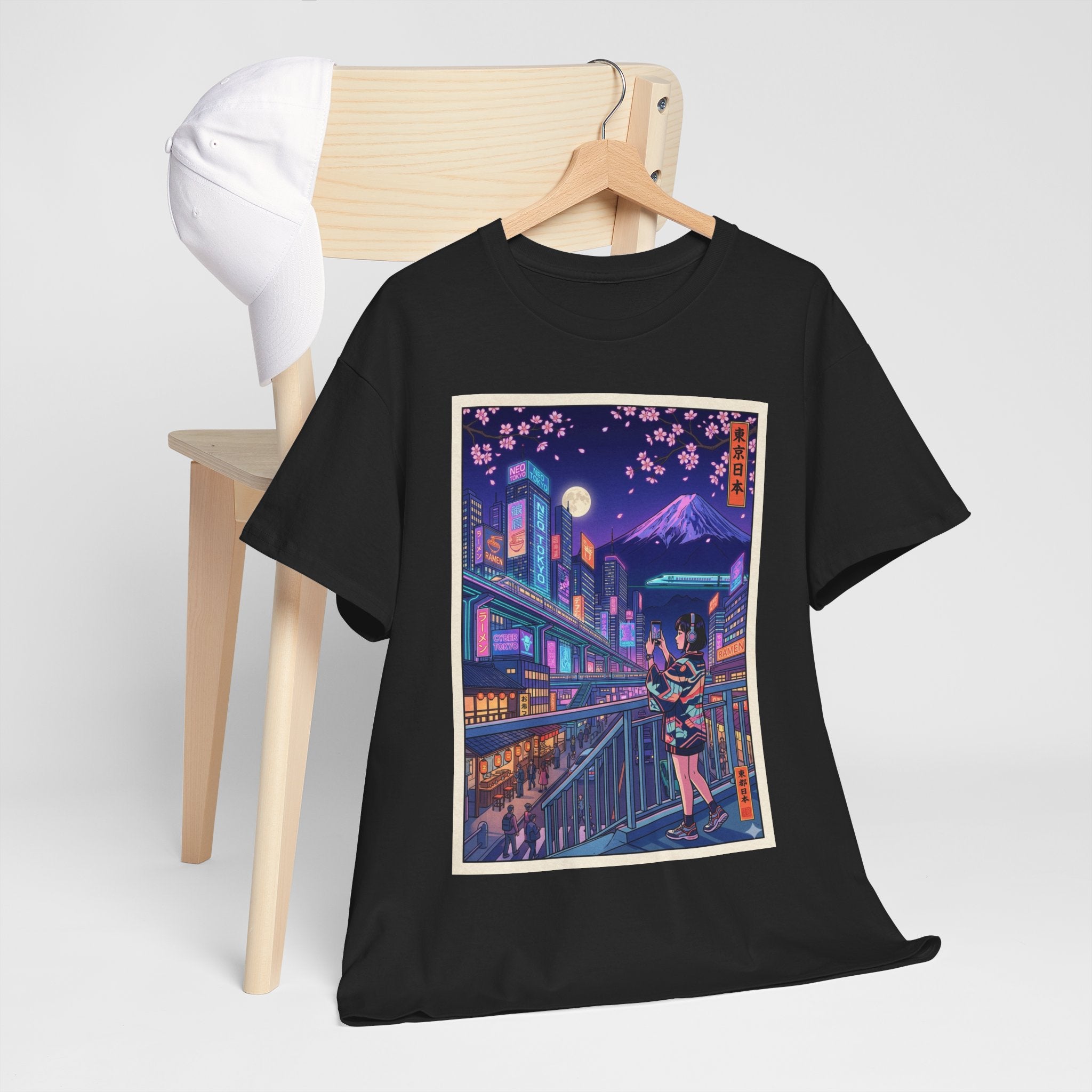 T-Shirt — Neon Sakura Nightstreet Anime Cityscape Print