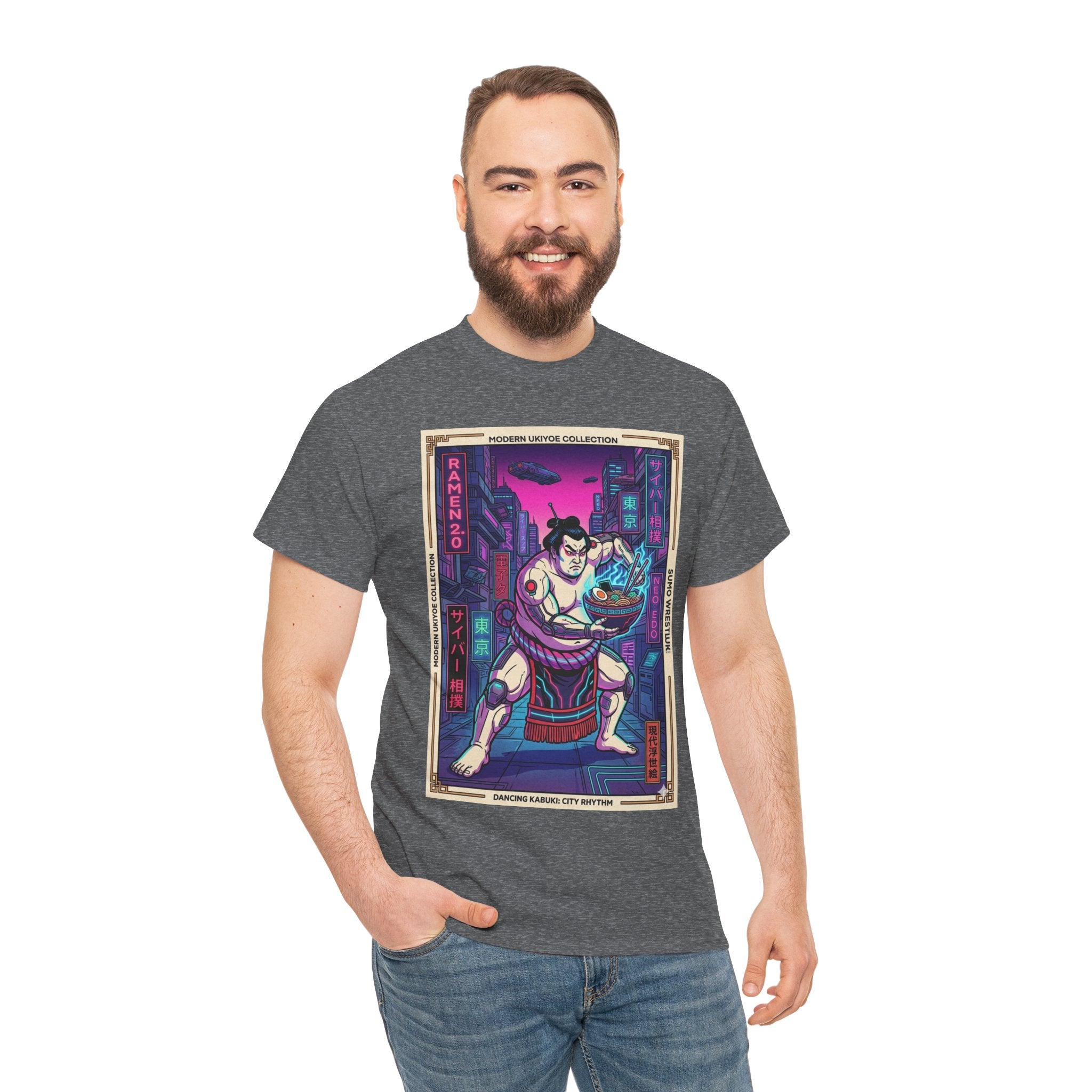 Sumo Warrior Graphic Tee — Neon Retro Japanese Urban Art T-Shirt