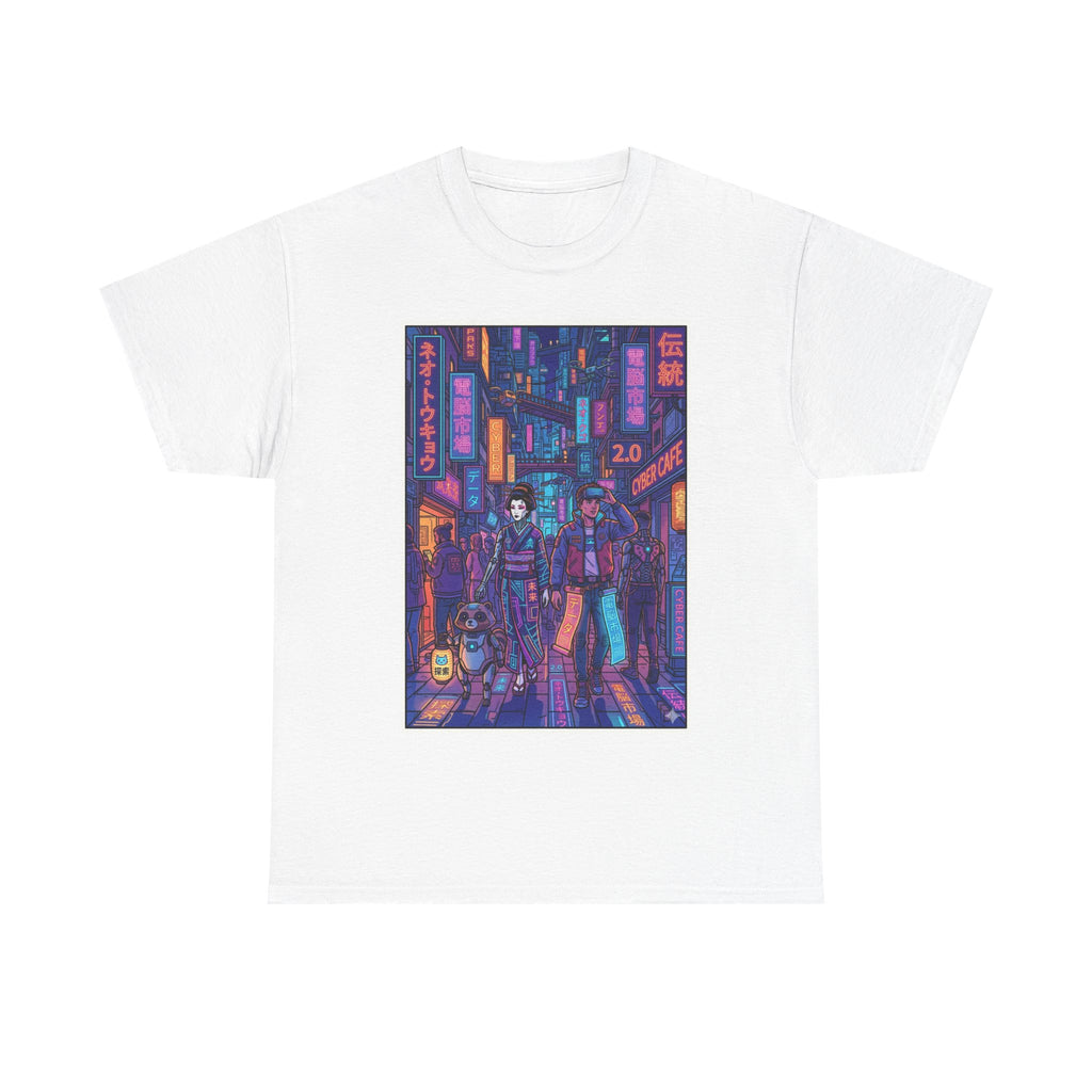 Cyberpunk Street Scene Tee — Neon Tokyo Night Graphic T-Shirt