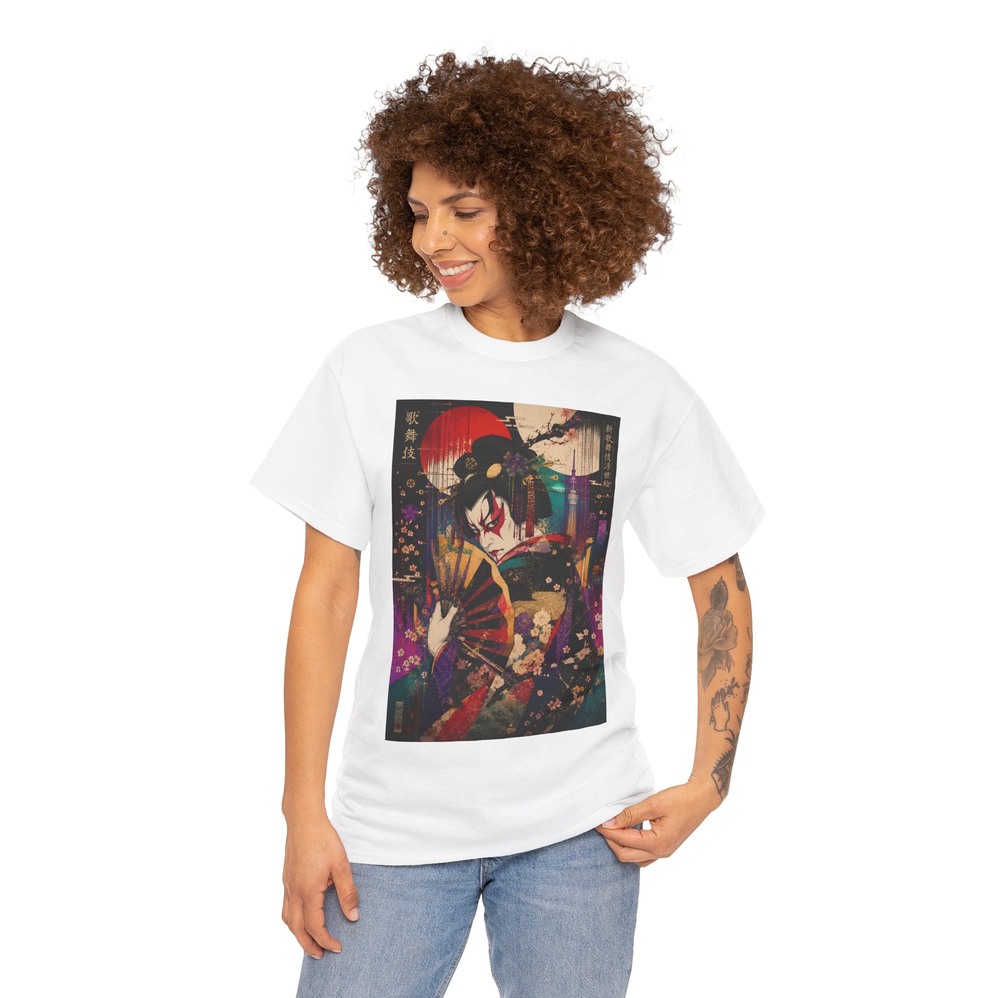 Geisha Nightscape T-Shirt — Neon Japanese Art Print Tee