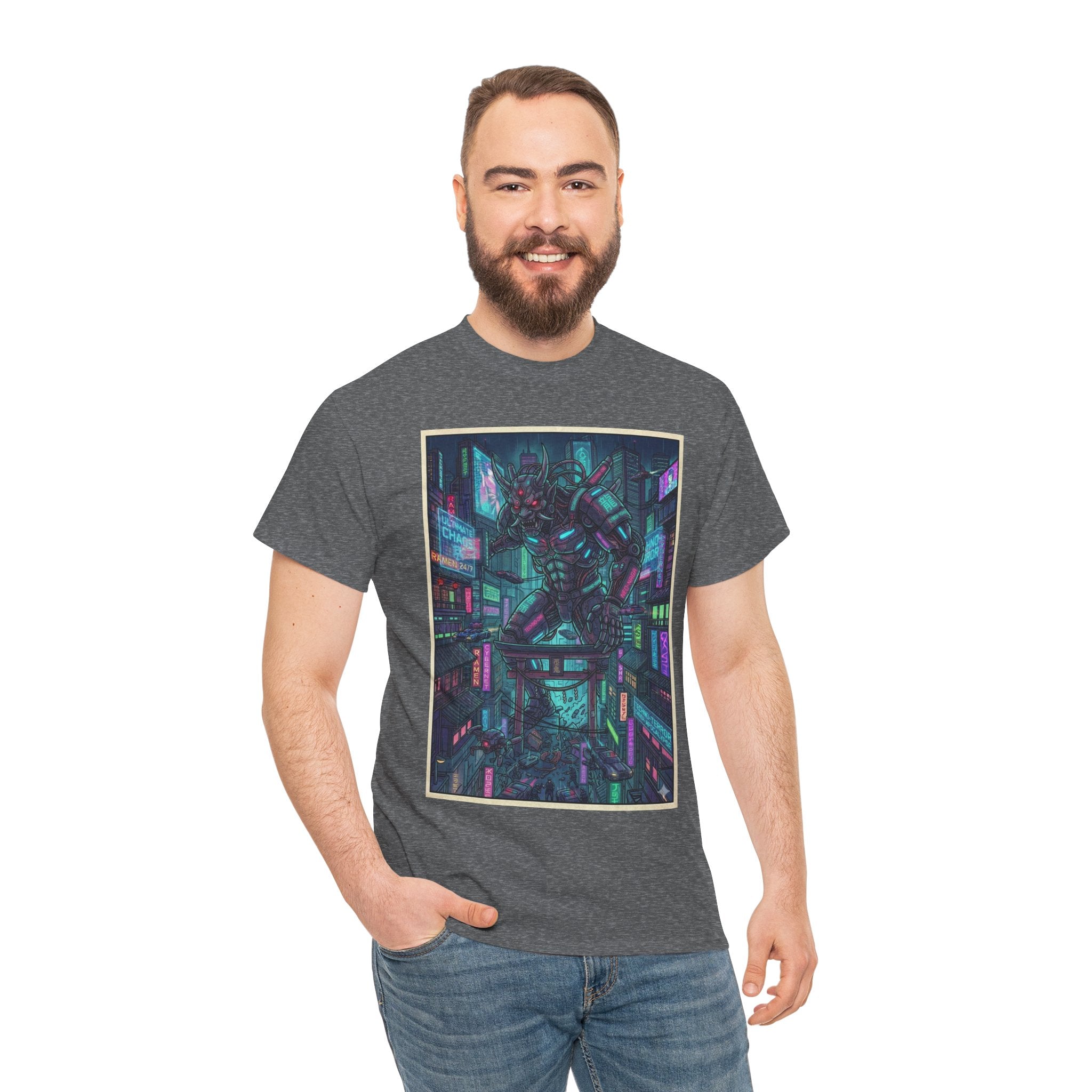 Cyberpunk Cityscape Tee — Neon Samurai Street Art Graphic T-Shirt