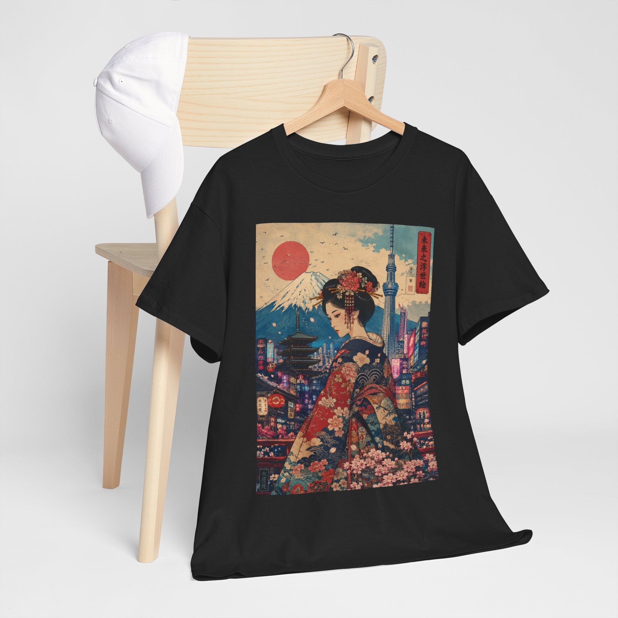 Japanese Geisha Sunset Tee — Vintage Ukiyo-e Kimono Art T-Shirt
