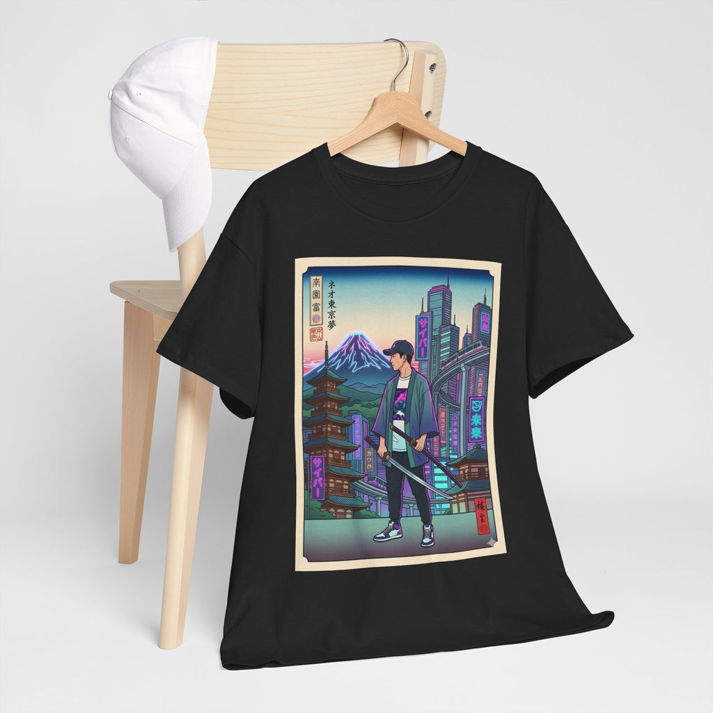 Samurai Neon City T-Shirt — Retro Japanese Streetwear Tee