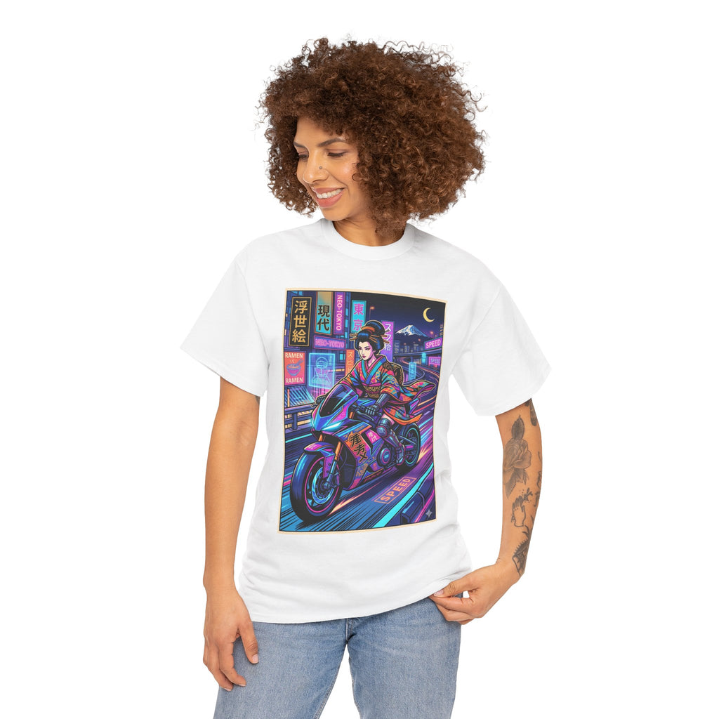 Neon Samurai Motorcycle Tee — Cyberpunk Night Rider Graphic T-Shirt
