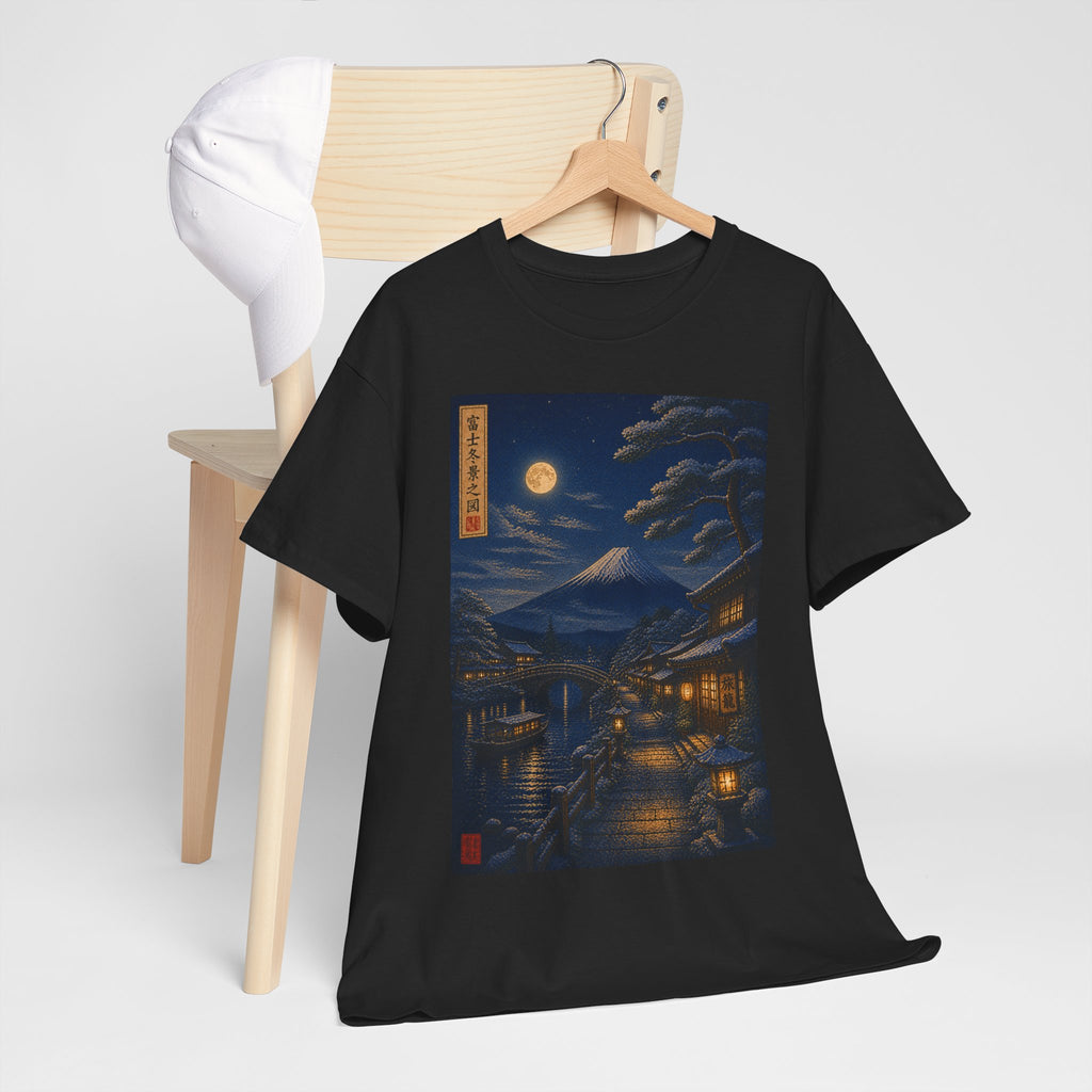 Nighttime Japanese Landscape Tee — Moonlit Edo Street Ukiyo-e T-Shirt