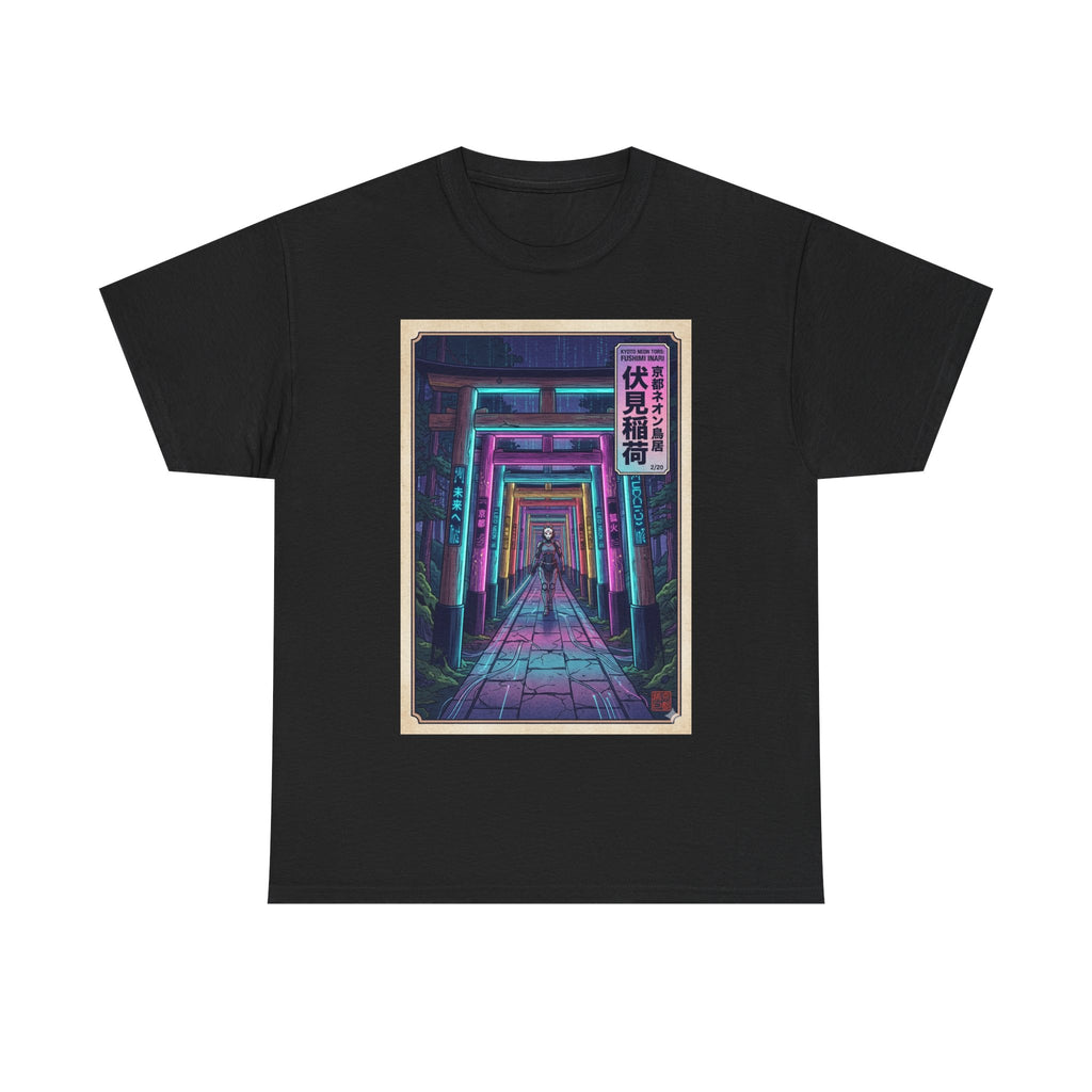 Neon Torii Gate Tee — Vaporwave Fushimi Inari Tunnel Graphic T-Shirt