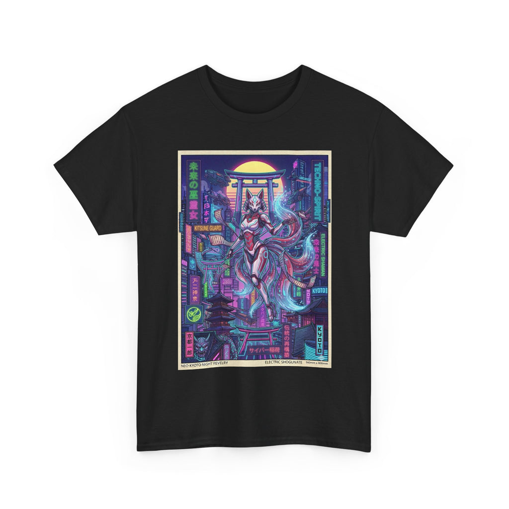 Cyberpunk Kitsune T-Shirt — Neon Futuristic Fox Spirit Graphic Tee - Japanese Streetwear T-Shirt | Tokyo Style X
