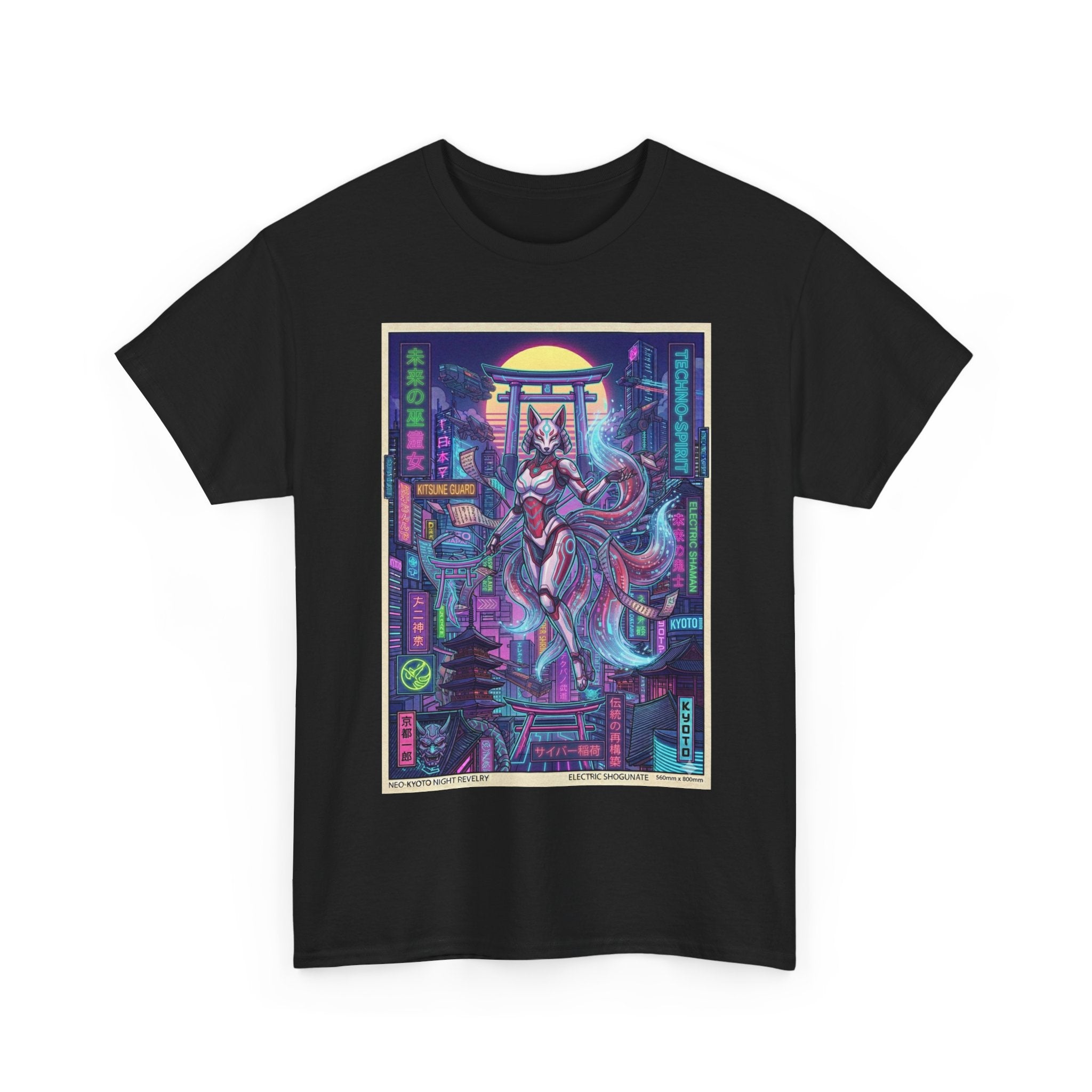 Cyberpunk Kitsune T-Shirt — Neon Futuristic Fox Spirit Graphic Tee - Japanese Streetwear T-Shirt | Tokyo Style X