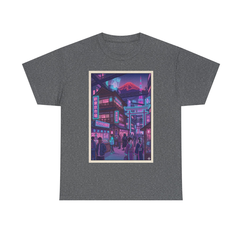 Retro Neon Cityscape Tee — Cyberpunk Night Street Graphic Shirt