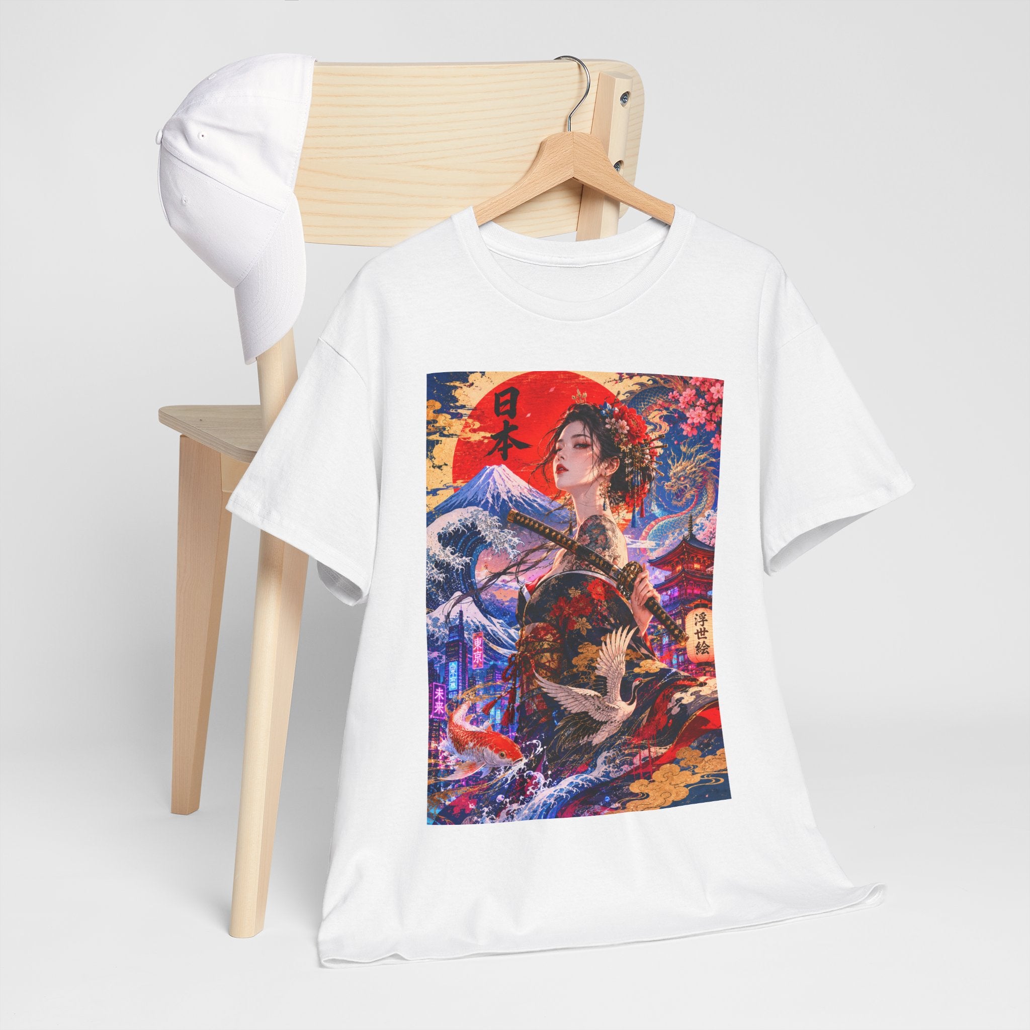 Geisha Sunset Graphic Tee — Vibrant Japanese Art T-Shirt